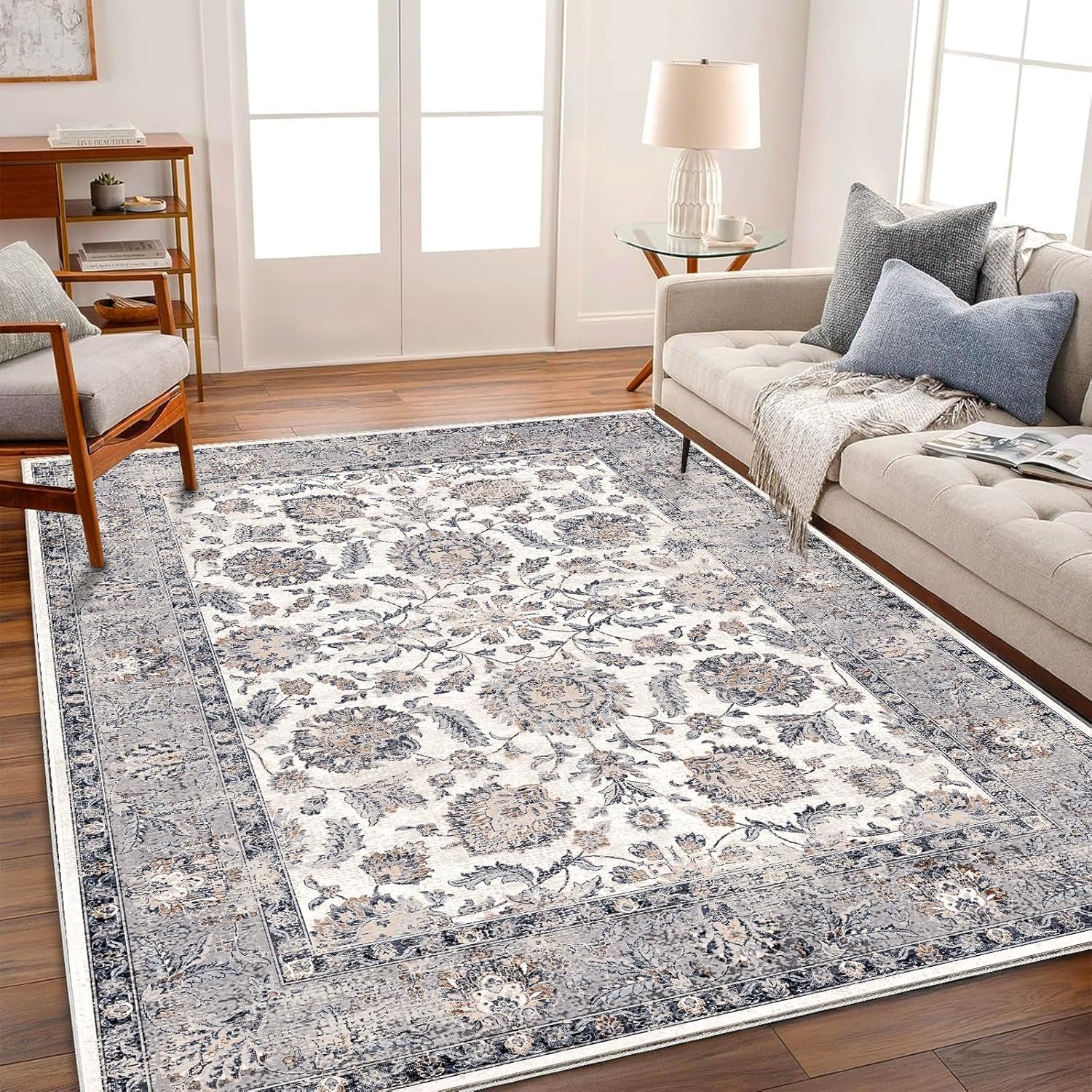CHAMPLANT 9x12 Washable Area Rug Medallion Distressed Design Boho Medallion Non-Shedding Easy Care Ideal for High Traffic Areas in Living Room Bedroom