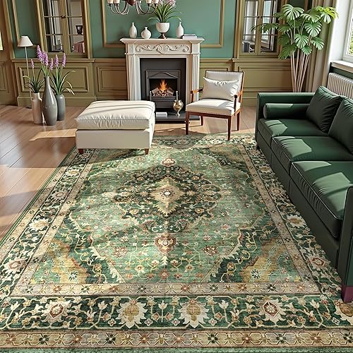 Miniatura 51 de Tapete verde para pasillo de 2 x 6 pies, tapete lavable, vintage, largo y envejecido con parte trasera antideslizante de goma, para cocina y Verde