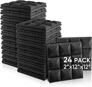 Fstop Labs Acoustic Foam Panels, 24 Pack Black 2'' X 12" X 12" Mushroom Studio Wedge Tiles, Sound Panels Sound Proof Foam ...