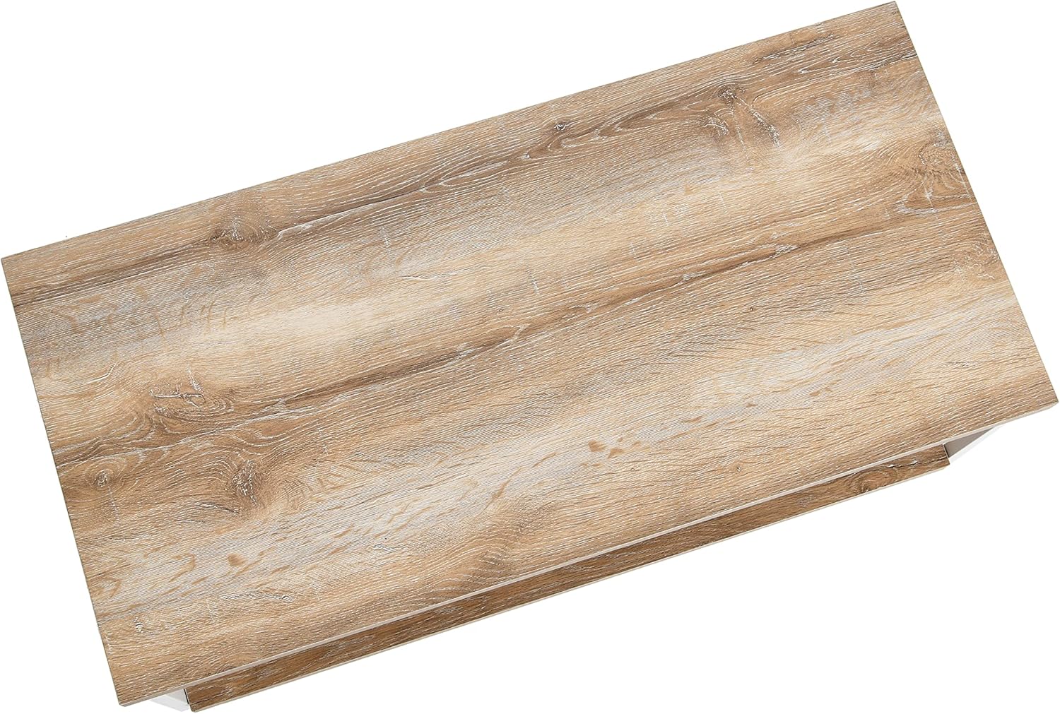 Household Essentials Jamestown Rectangular Coffee Table with Storage Shelf Coastal Oak Rustic Wood Grain and White Metal