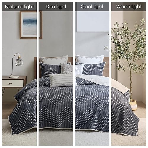 Miniatura 2 de INKIVY Kandula - Juego de cama matrimonial con colcha - naranja oscuro estampado floral con elefantes - cubrecama acolchado 3 - 100 algodón percal