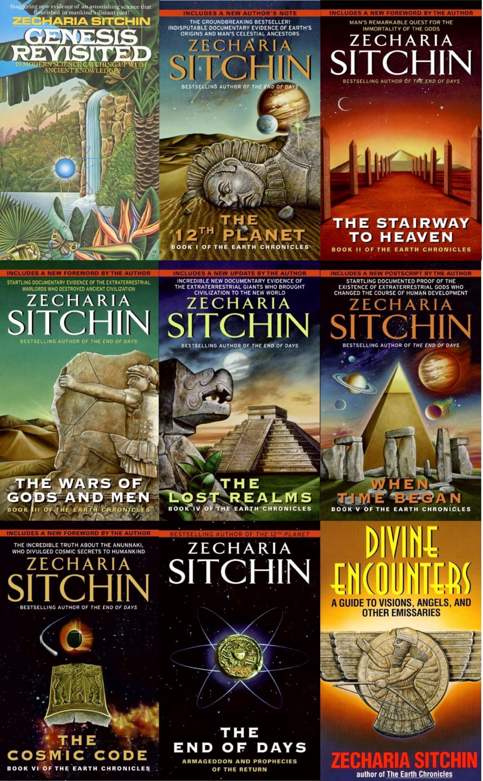 A Complete Zecharia Sitchin Earth Chronicles Nine-Book Series Set, Includes: Twelfth Planet, Stairway to Heaven, War of Gods and Men, Lost Realms, When Time Began, Cosmic Code, End of Days, Genesis Revisited, and Divine Encounters