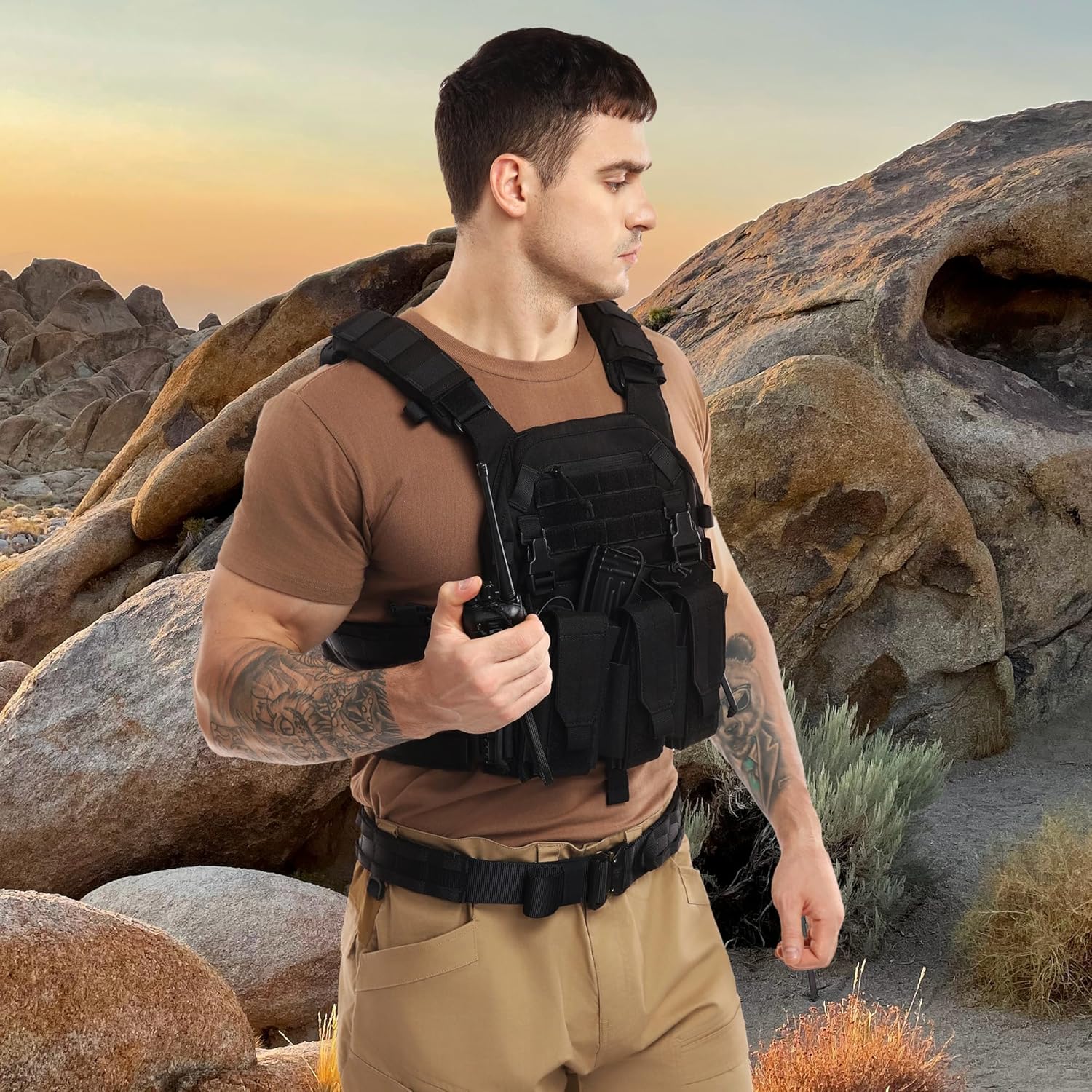 Tactical Molle Vests with Triple mag Pouch and Side Cummerbund Pouches, Quick Release Vests for Men - Image 8