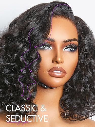 Miniatura 4 de LUVME HAIR Pelucas de encaje precortadas sin pegamento de 12 pulgadas de cabello humano prearrancado indetectable con cierre de encaje HD con raya