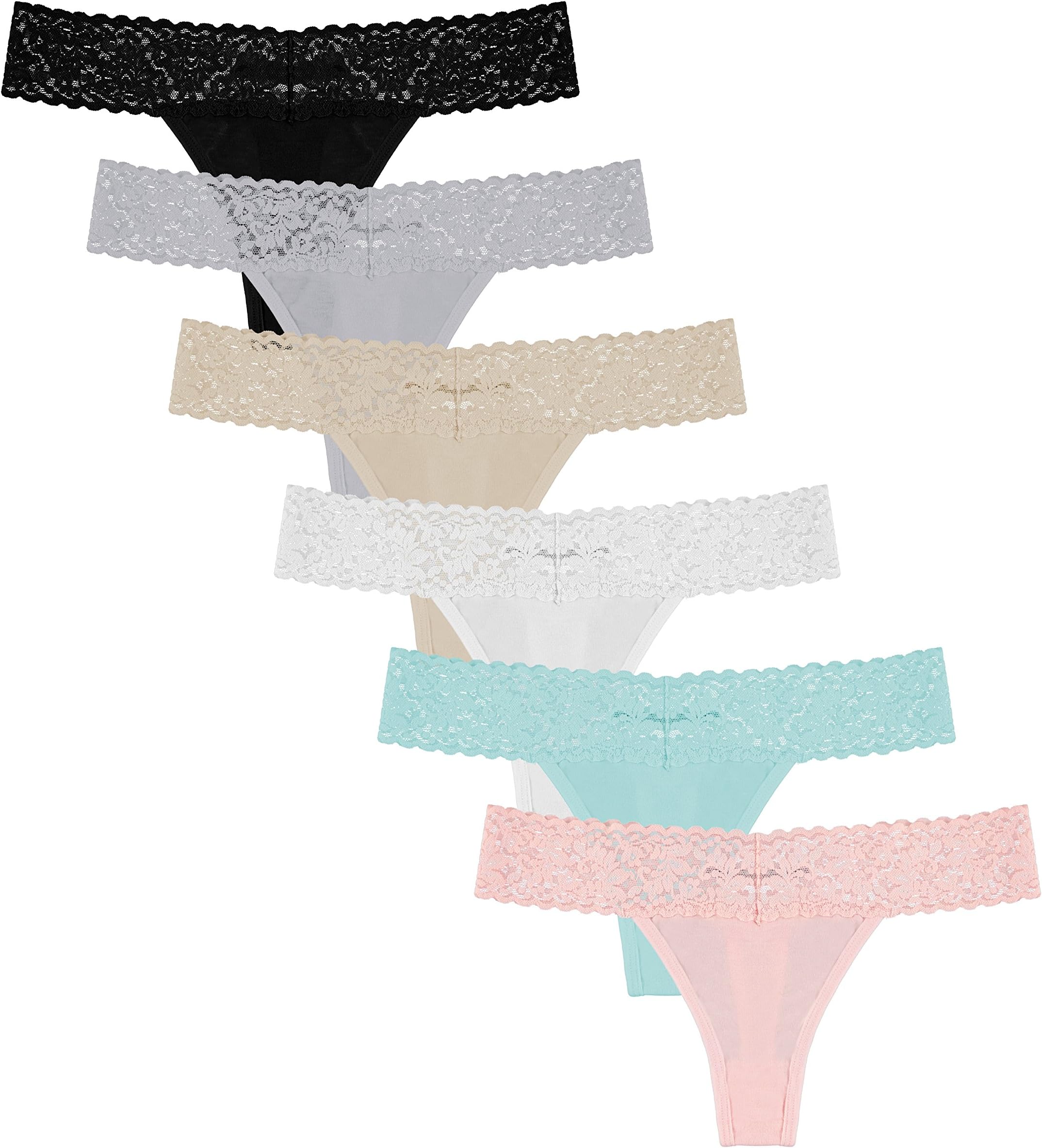 6 Pack Lace Cotton Thongs for Women Sexy Ladies Cheeky Underwear Low Rise Tanga Hipster Panties No Show Lingerie