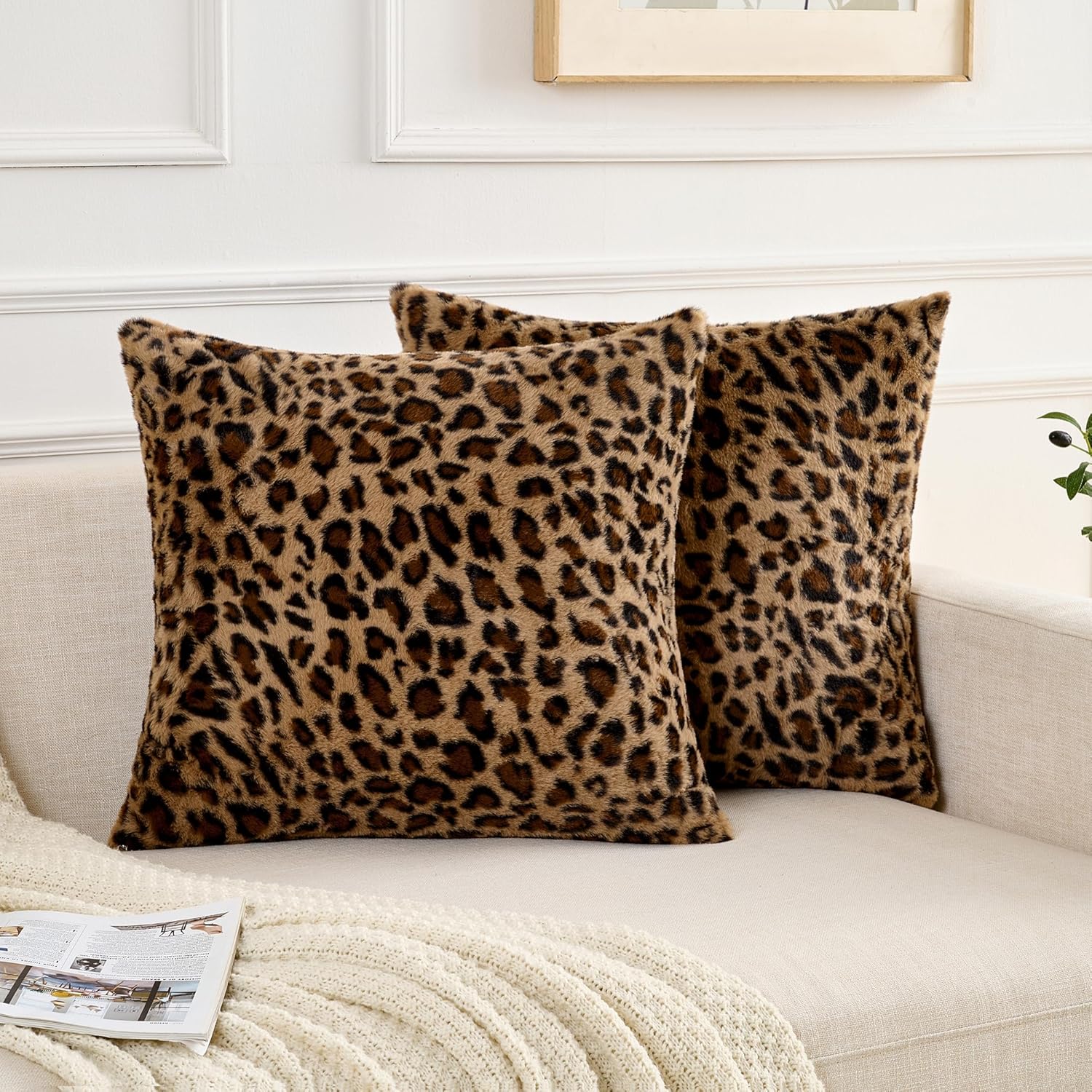 GALMAXS7 Cheetah Pillow Covers 18x18 Faux Fur Throw Pillow Covers Set of 2 Leopard Couch Pillow Covers Fluffy Soft Decorative for Home Living Room Bedroom 18" x 18" (Pack of 2) Cheetah 2