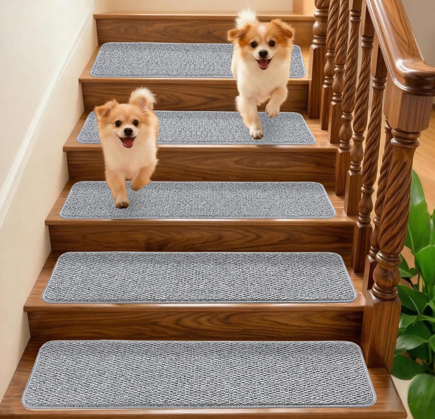 9.5x36 Inch Stair Treads for Wooden Steps Indoor(15-Pack) – Non Slip Adhesive Peel and Stick Carpet Stair Treads, Washable & Reusable Stair Runner Rugs for Kids Elders and Pets-Grey