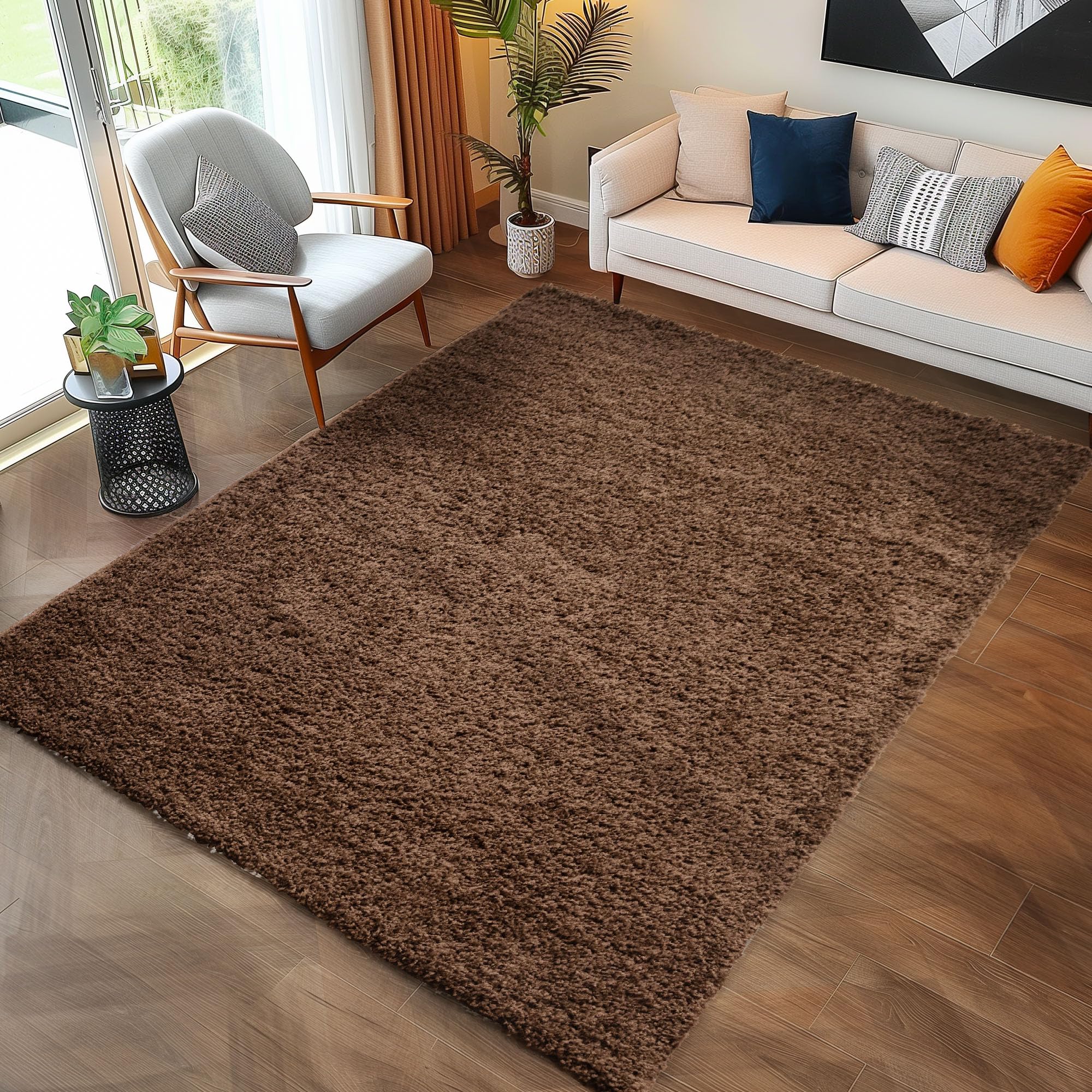Tapis de salon moderne moelleux Carpettex marron à poils longs 80x150