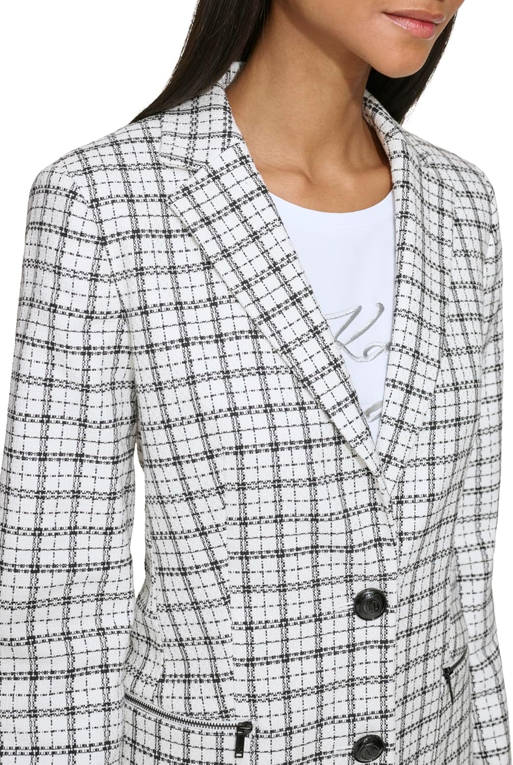 Karl Lagerfeld Womens Plaid Tweed Blazer - Image 6