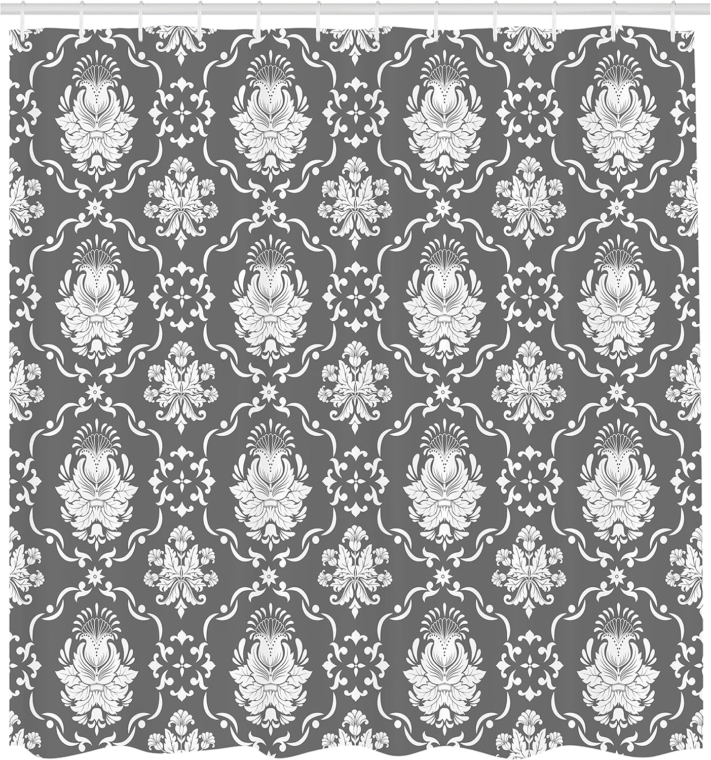 Ambesonne Floral Shower Curtain, Classic Victorian Floral Patterns Tulips Nostalgic Romantic Modern in Vintage Style, Cloth Fabric Bathroom Decor Set with Hooks, 69" W x 70" L, Dimgray