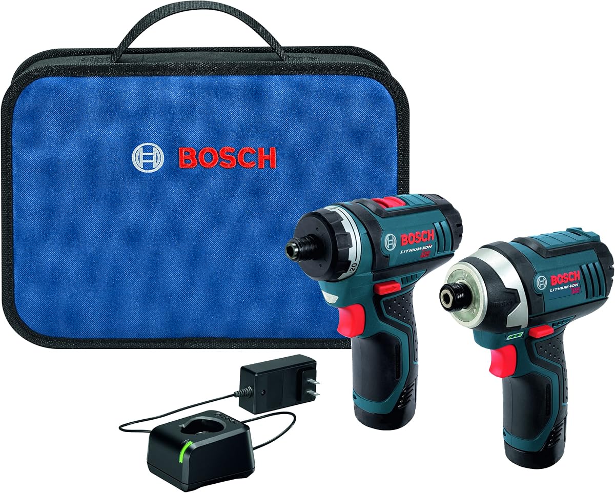 Kit combinado de 2 herramientas inalámbrico BOSCH de 12 V máx. con destornillador de bolsillo de dos velocidades, destornillador de impacto y (2) baterías de 2 Ah (CLPK27-120)