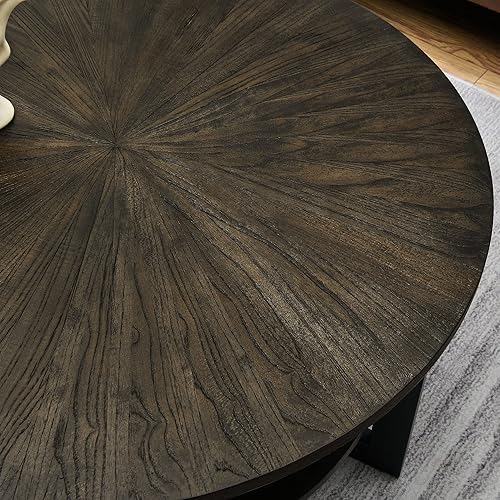 Miniatura 5 de MODERION KFZ1338BK - Mesa de centro redonda con estante de almacenamiento, mesa de cóctel para sala de estar de granja con patas de metal negro,