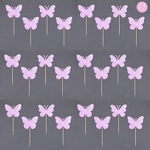 Miniatura 3 de Gexolenu 24 piezas de adornos de mariposa para cupcakes con purpurina morada 3D mariposa para cupcakes temáticos de mariposa para niñas y niños,