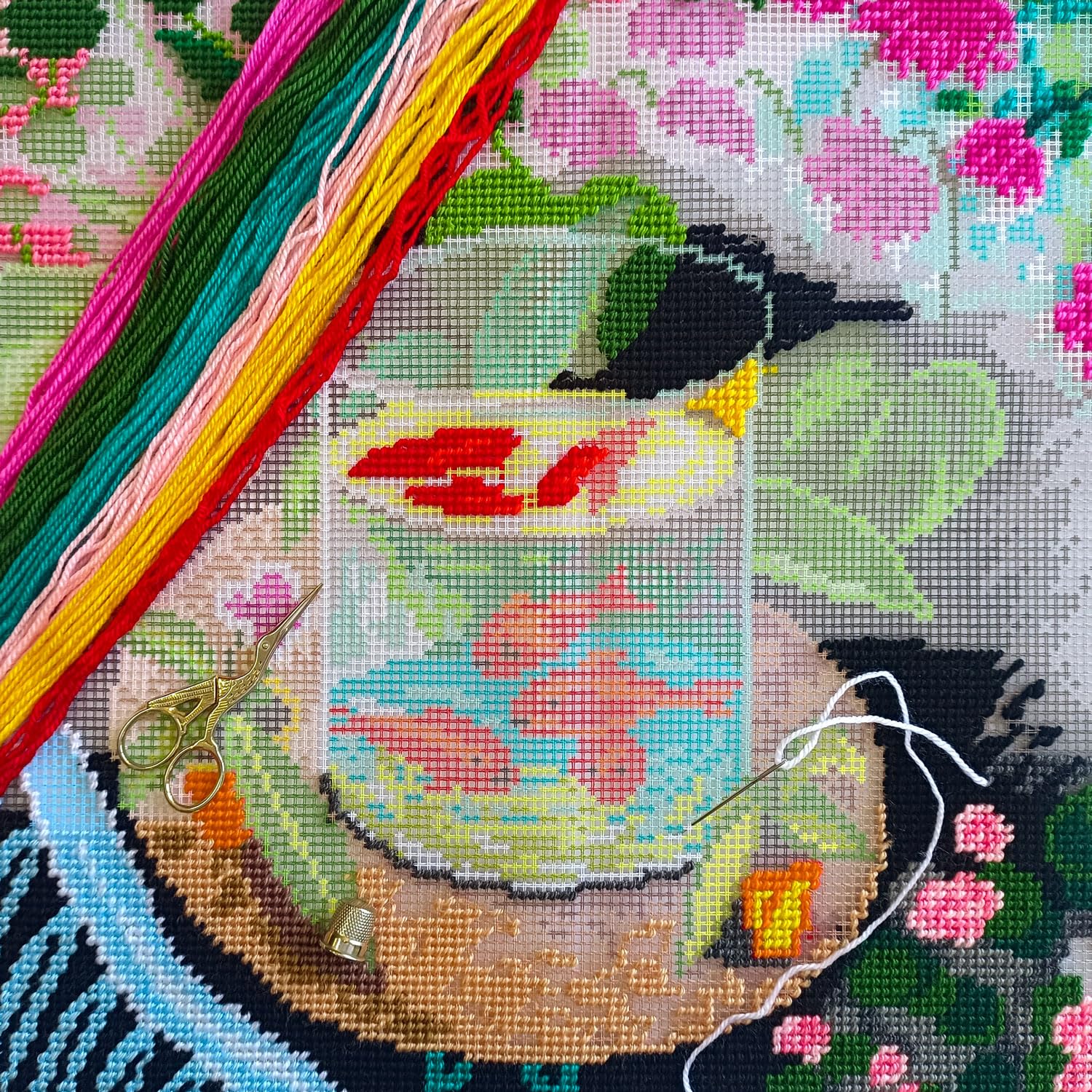 Brvsk Czerwona ryba. Zestaw do haftu krzyżykowego z nadrukowanym płótnem gobelinowym (40 × 40 cm) — zestaw poduszek do kreatywnego wystroju domu - zestaw do robótek ręcznych dla dorosłych