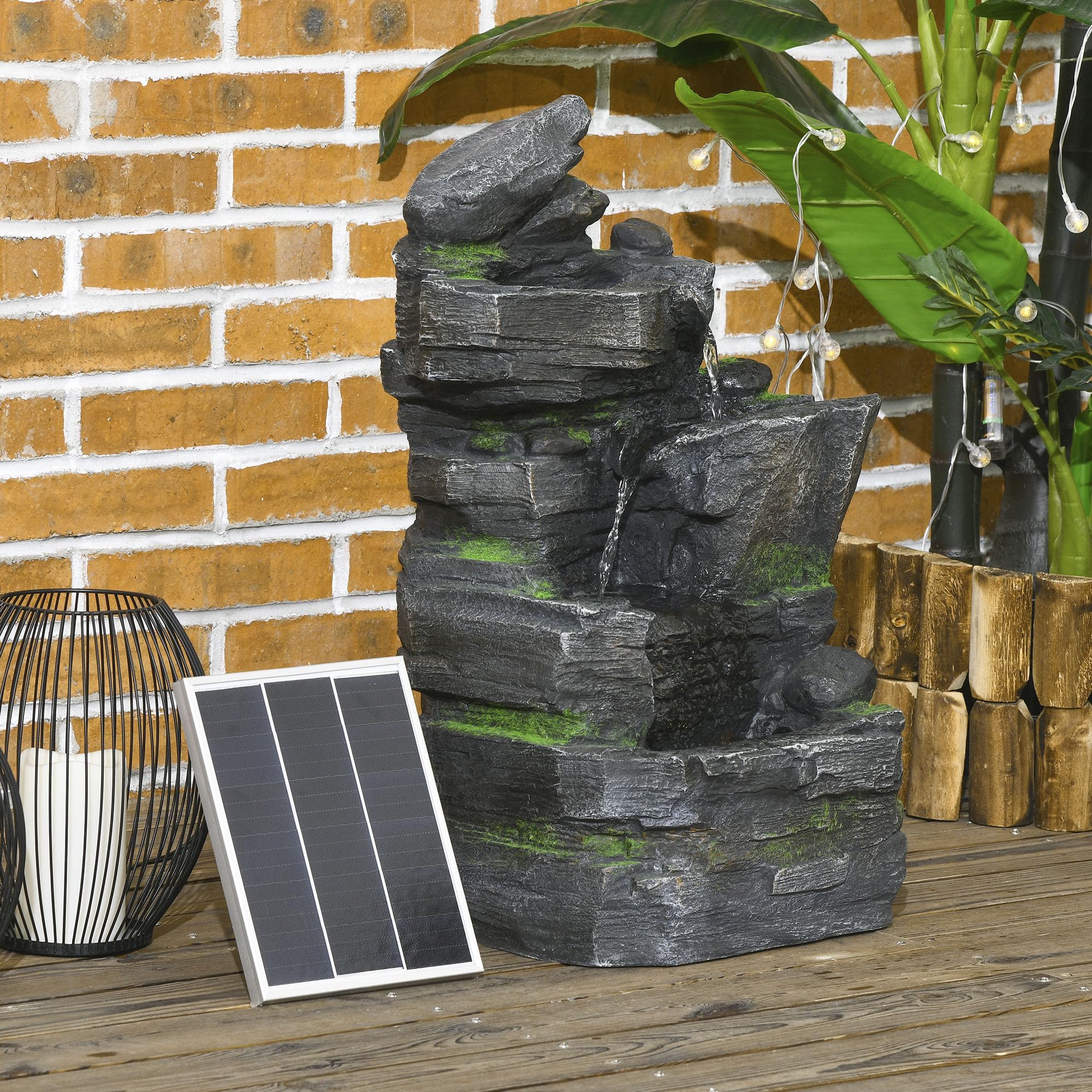 Outsunny Fontaine de jardin, solaire, à 4 niveaux, avec éclairage LED, décorative, pour jardin, balcon, résine synthétique, 34 x 28 x 57 cm