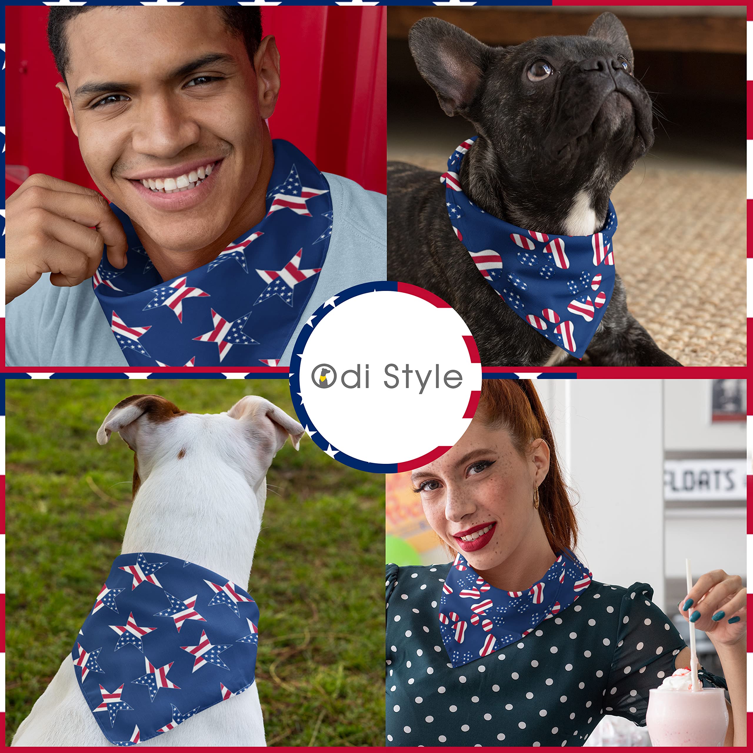 Hundehalstuch 4th Of July - Amerikanische Flagge, Verstellbar, Reflektierend, Größe L