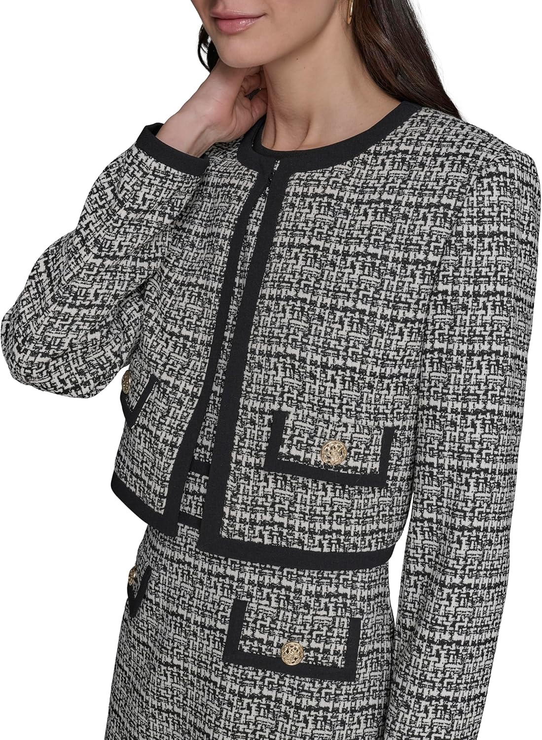 KARL LAGERFELD womens Trim Piping Cropped Long Sleeve Jacket - Image 5