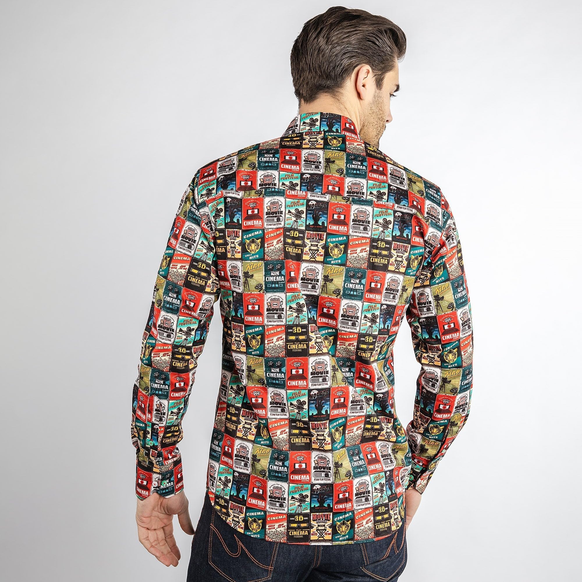 Claudio Lugli Camicia vintage con stampa di poster cinema e film