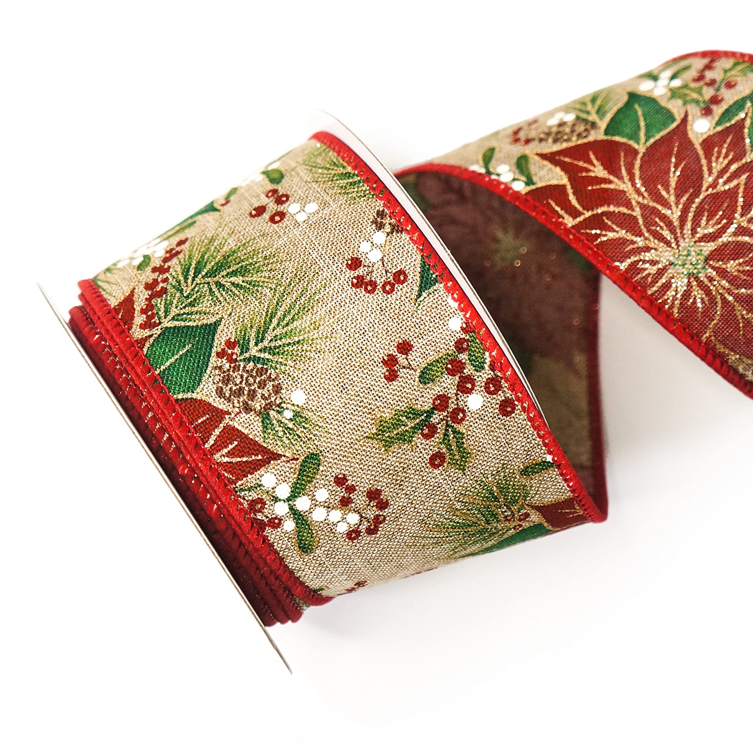 Altier Juteband mit Weihnachtsstern – 6,3 cm x 9,1 m x 1 Rolle für Weihnachten, Heimdekoration, Geschenkverpackungen, Schleifenherstellung, Kranz, DIY Handwerk