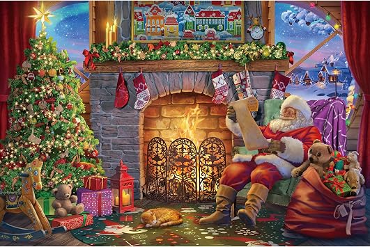 Becko US Puzzles for Adults Wooden Jigsaw Puzzles 1000 Pieces Puzzles for Adults - Santa Claus At Fireplace Santas Wish List Warm Christmas