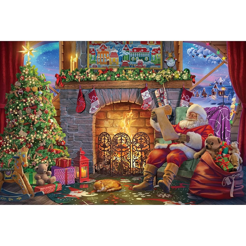 Becko US Puzzles for Adults Wooden Jigsaw Puzzles 1000 Pieces Puzzles for Adults - Santa Claus at Fireplace Santa\'s Wish List Warm Christmas