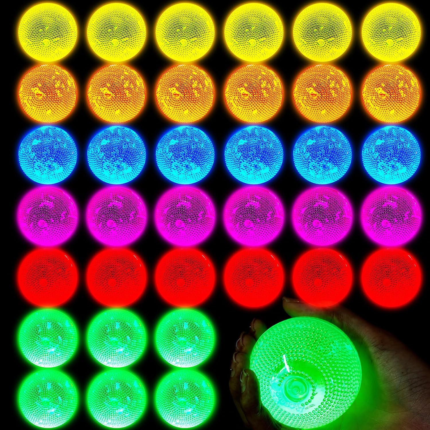 Lewtemi 24 Pcs Christmas Glow in The Dark Balls Glowing Stick Balls Bulk Lighted Bouncy Rubber Long Lasting Bright Night Party Supplies for Christmas New Year Carnival Goodie Bag Fillers