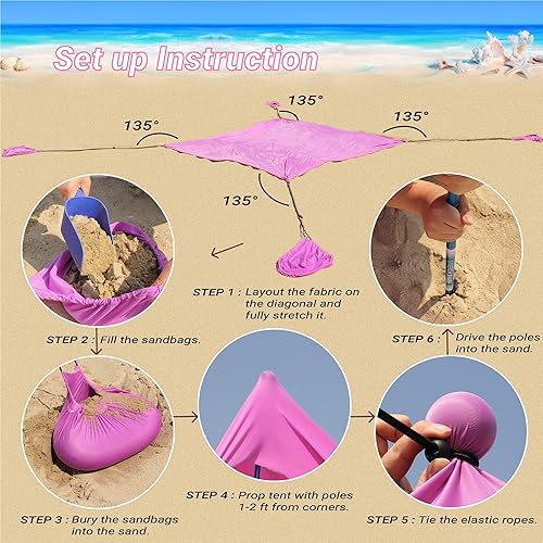 Miniatura 8 de CROWN SHADES Tienda de campaña de playa portátil de 7 x 7 pulgadas, refugio solar UPF50+, toldo al aire libre para 2 a 4 personas con aluminio