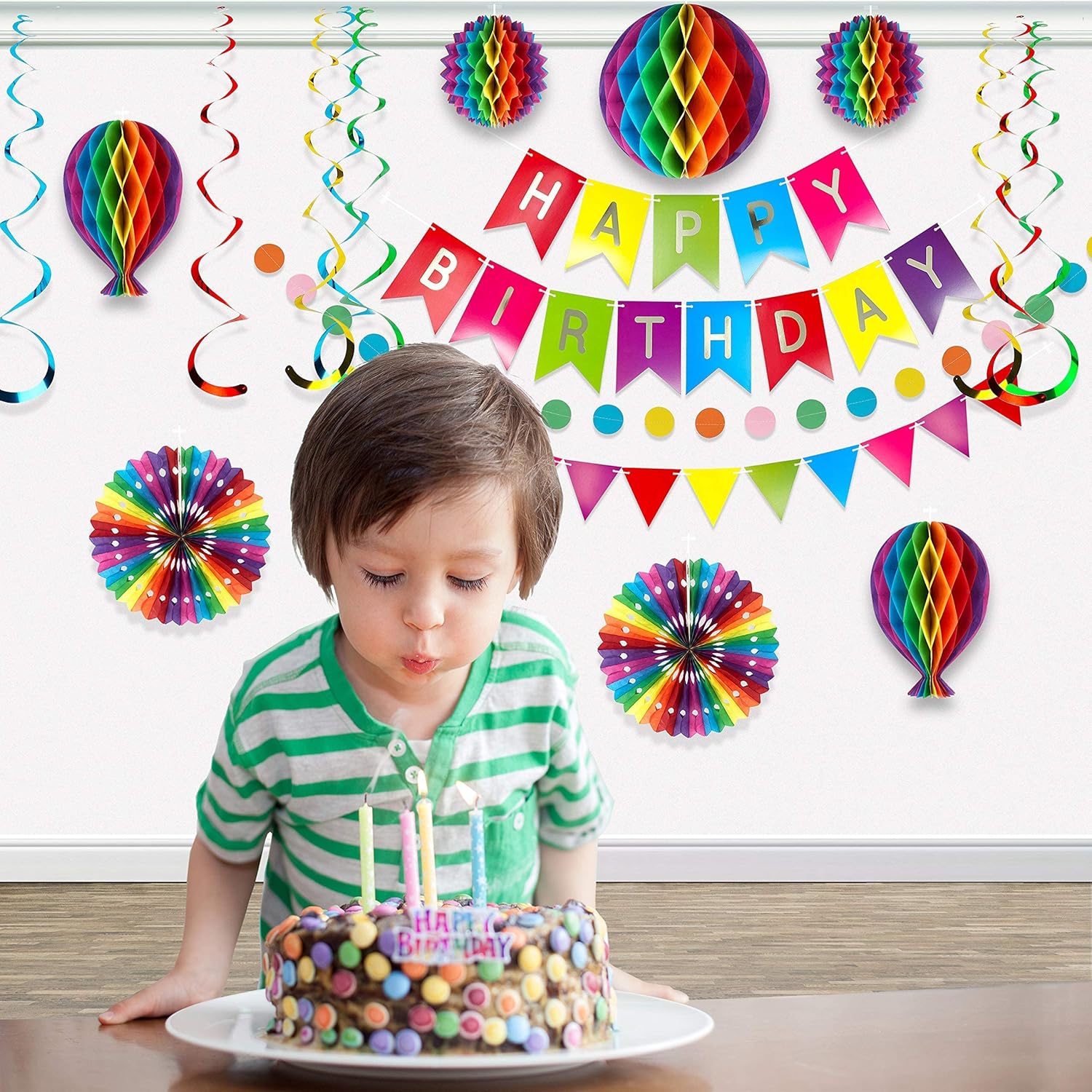 Premium Reusable Birthday Party Decorations - Birthday Decoration Set - Happy Birthday Banner, Honeycomb Decorations, Streamers, Paper Garland : Toys & Games