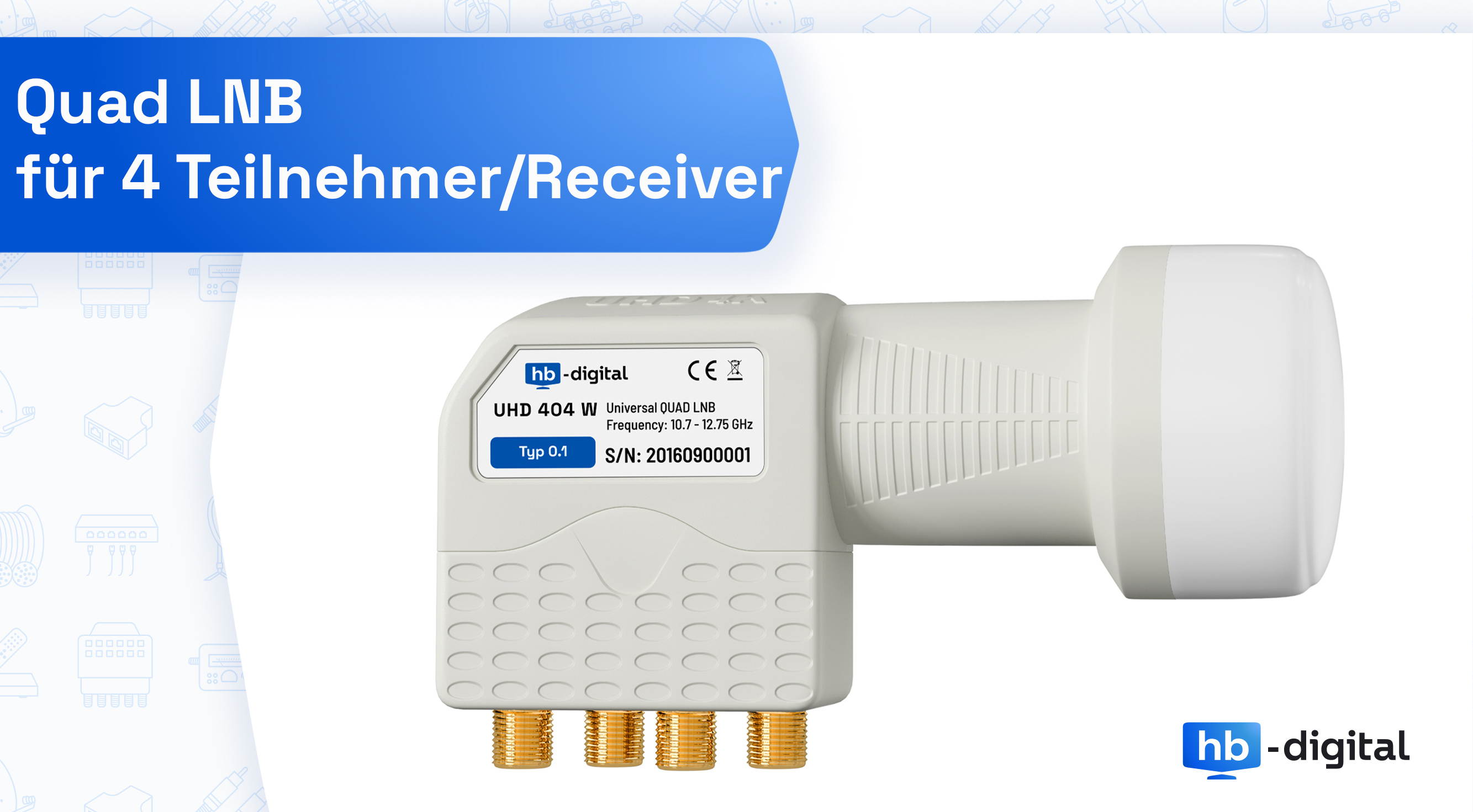 Premium X Quad LNB - 4Fach - für 4 Teilnehmer - 4K Full HD - mit Wetterschutz und LTE Filter 8X F-Stecker für Satellitenschüssel Digital TV Fernseher SAT Receiver - Schwarz
