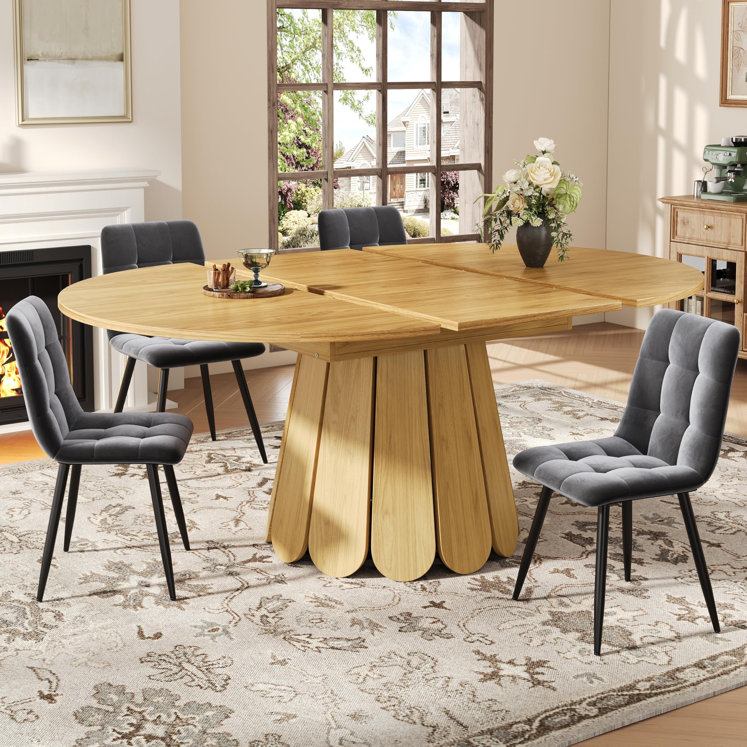 Table ronde en bois extensible de 118 à 158 cm de cuisine ou balcon pour 6 personnes ovale