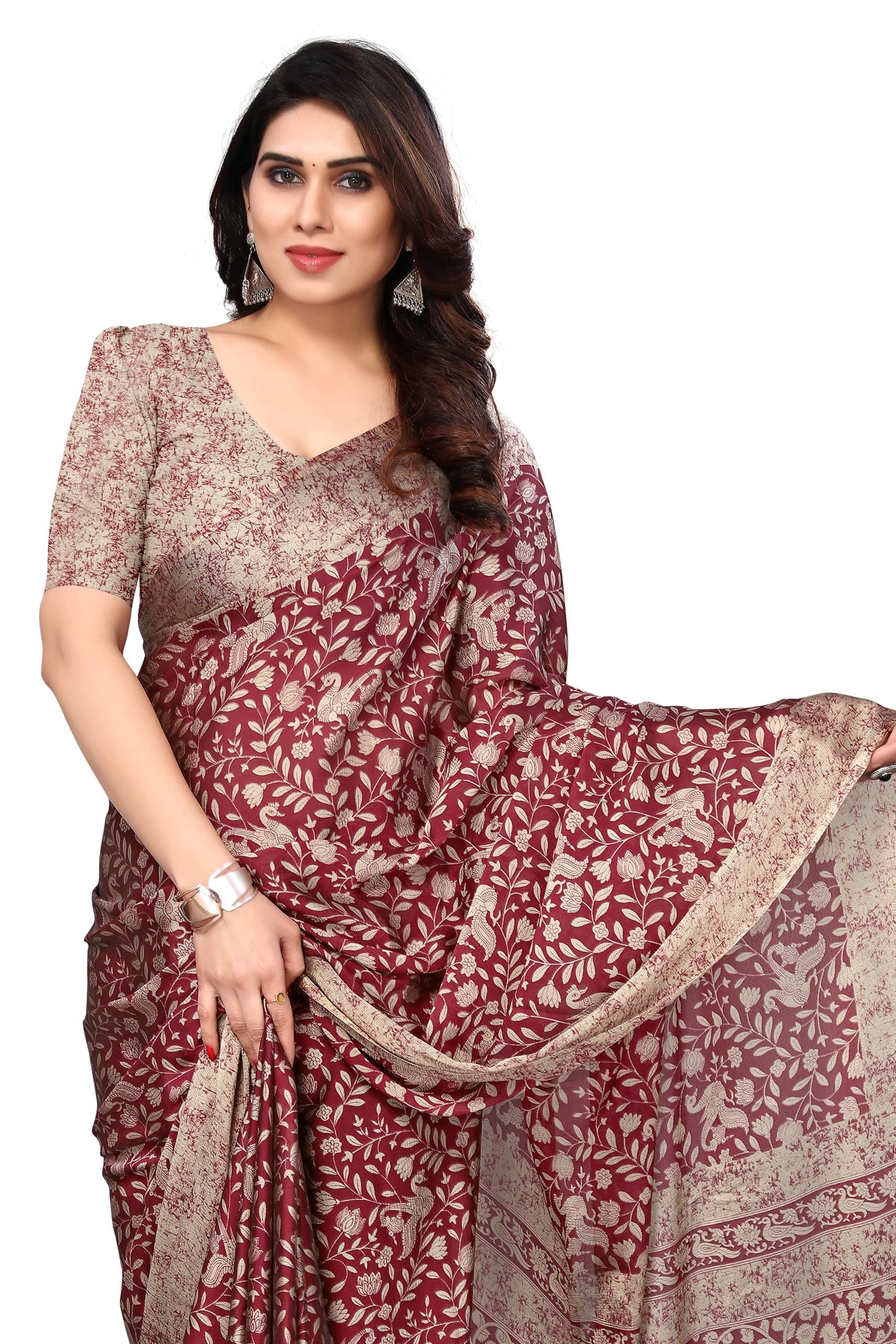 mirchi fashion Women's Fancy Chiffon Madhubani Printed Saree with Blouse Piece-picture-33