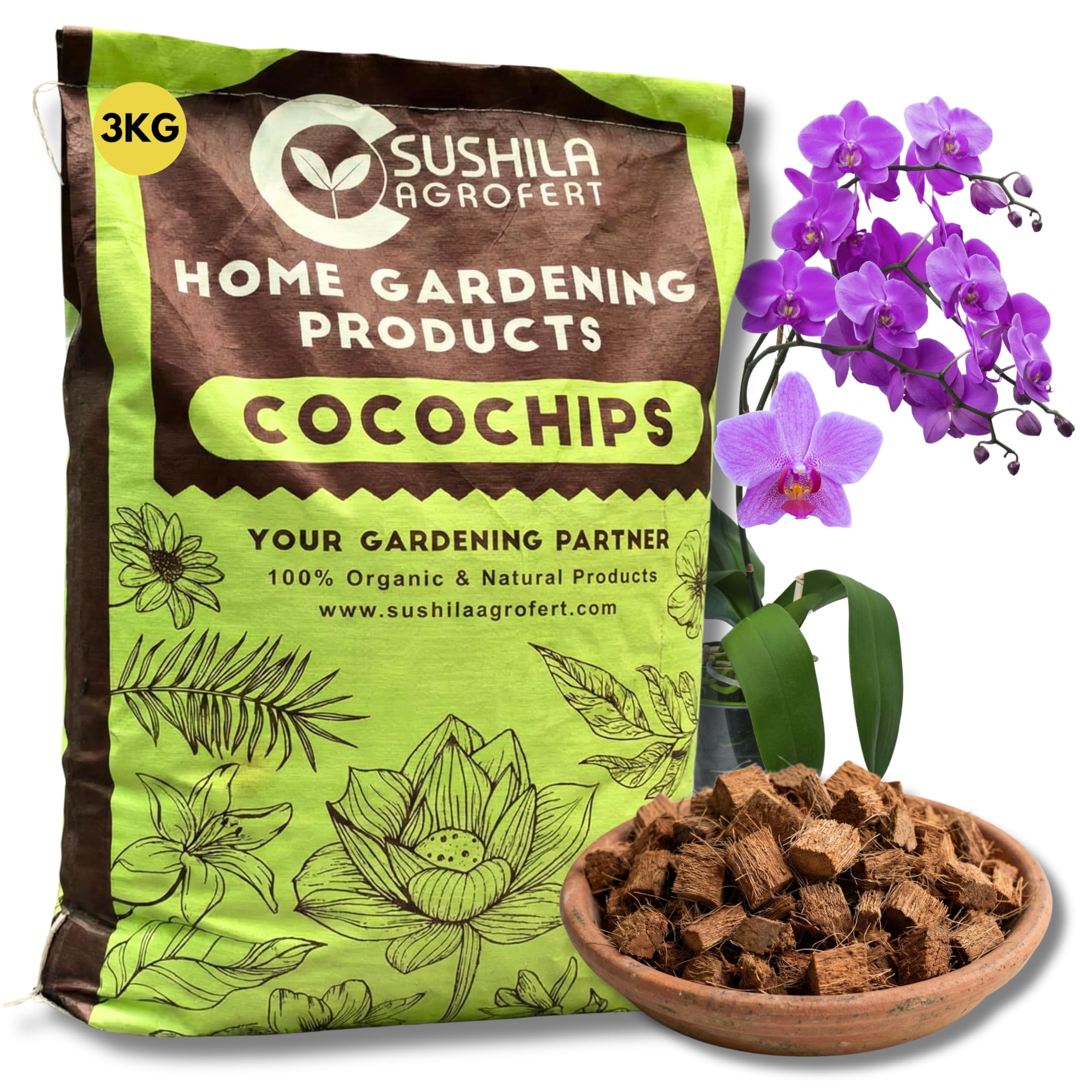 SUSHILA AGROFERT Coconut Husk for Plants 3Kg Extra Nutrients Added Loose Ready to Use Low Ec Coco Chips Potting Mixture Best Home Gardening Media Plant Root Development & Aeration-image-32