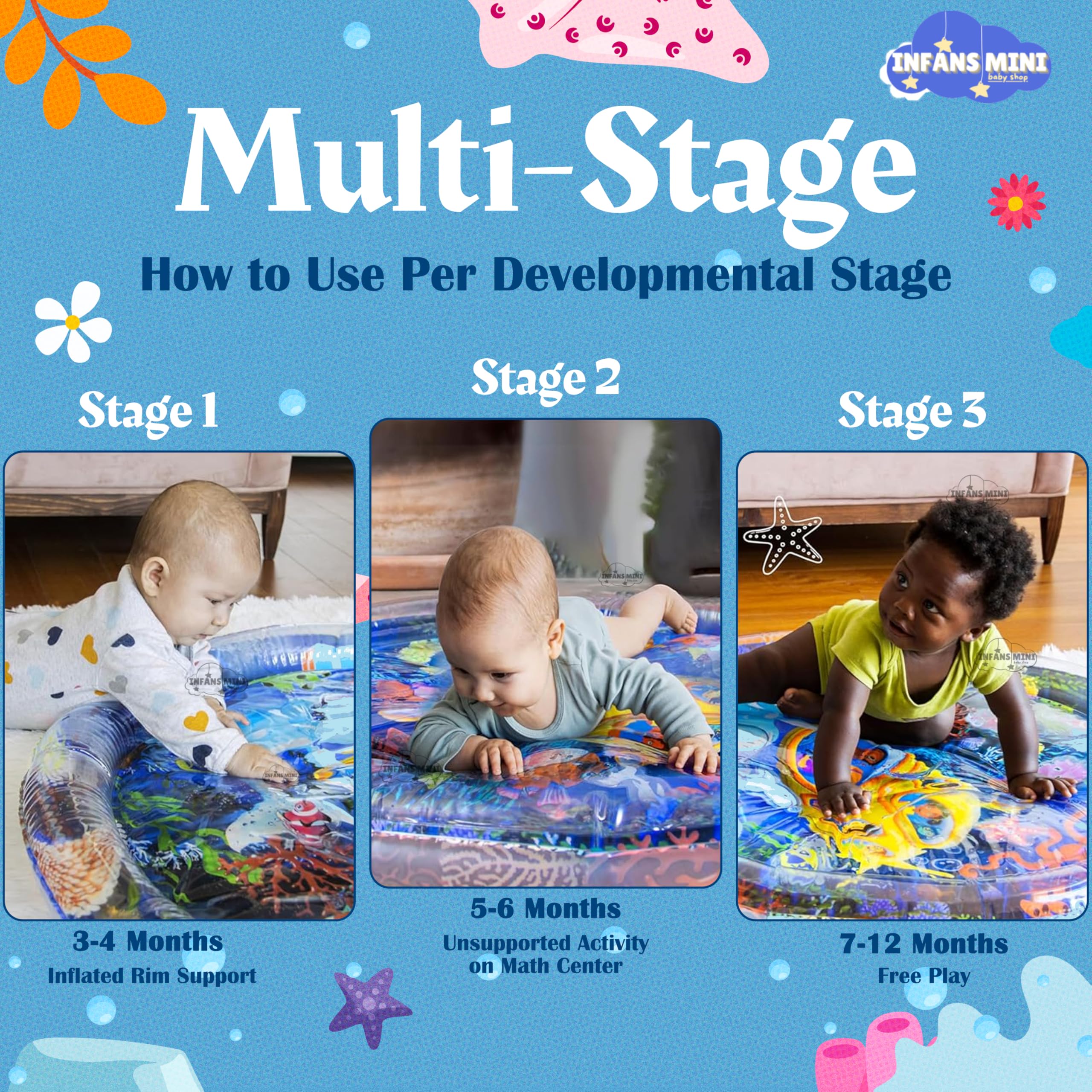 Infans Mini Water Mat for Babies to Play Tummy Time for Infants Stimulating Play for Kids, Interactive Promoting Sensory Development in an Enjoyable Water-Filled Environment 50 x 50 x 2.5 cm - Image 6 thumbnail