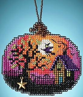Bewitching Pumpkin Beaded Counted Cross Stitch Halloween Ornament Kit Mill Hill 2020 Painted Pumpkins MH162024