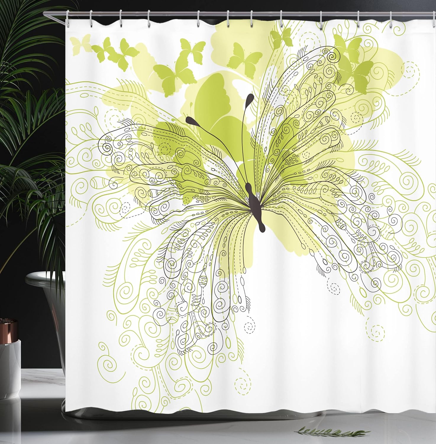Ambesonne Flower Shower Curtain, Arrtistic Ornate Butterflies Spring Park Romantic Love Anniversary, Cloth Fabric Bathroom Decor Set with Hooks, 69" W x 70" L, Black Cream