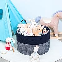 Vista 3 de MINTWOOD Design Cesta decorativa de cuerda de algodón tejida extragrande de 22 x 14 pulgadas, para sala de estar, con asas largas, cesta