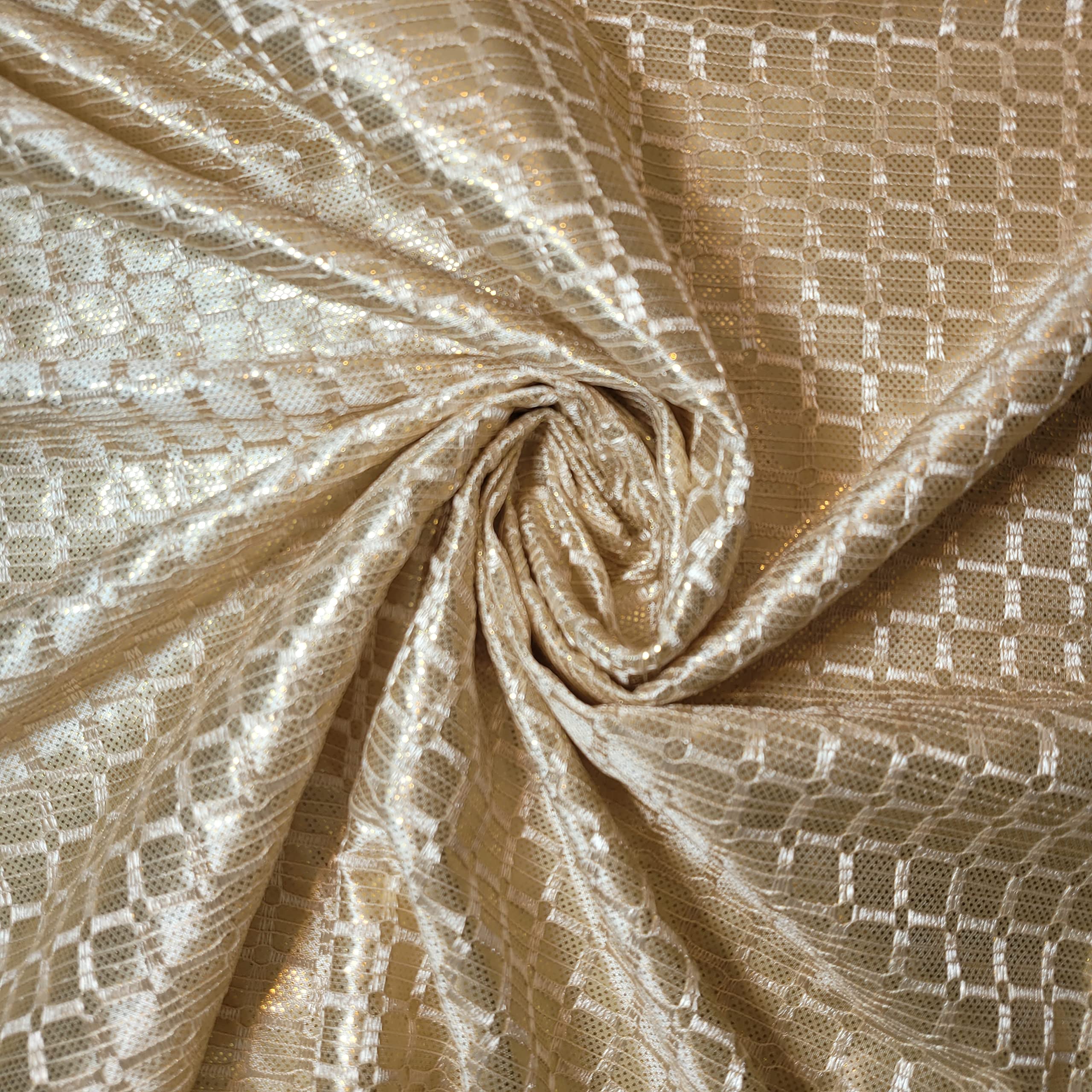 African Vintage Embroidery Bridal Nigerian French Embroidery Corded Budget Guipure Lace Mesh Net Fabric 54" Corded Budget Guipure Lace Mesh Net Fabric 54" (2 METER, Gold Bonded) โ image 1