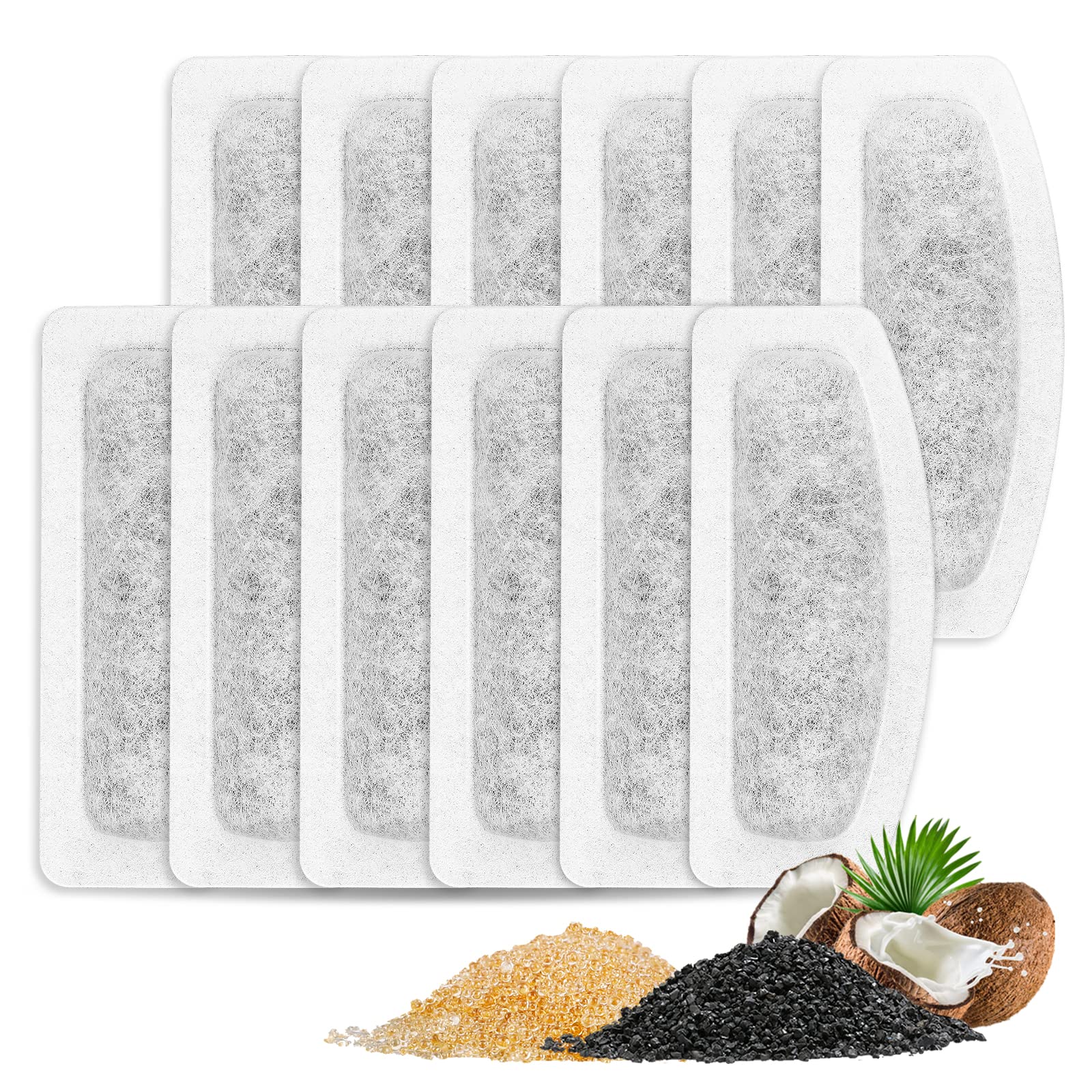 Cunina 12+6 Pack Cat Fountain Filters - Replacement For ORSDA D30 67oz/2L Pet Water Fountain (12 Filters + 6 Pre-Filter Sponges)