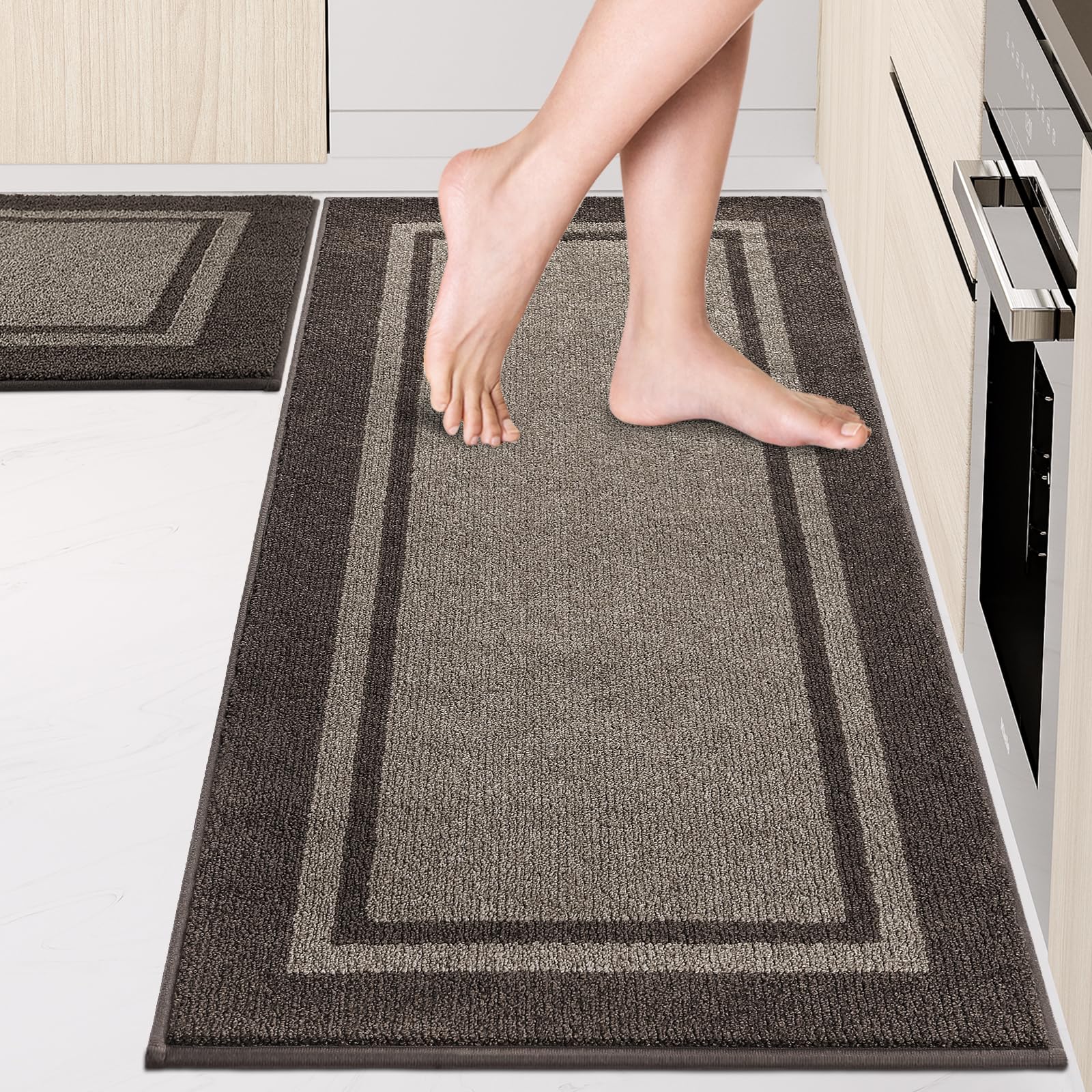 Kitchen Rugs Set (24" x 36"+24" x 60"), Non-Slip Machine Washable Kitchen Runner Rugs Floor Mats, Absorbent Comfort Standing Mat for Kitchen, Sink and