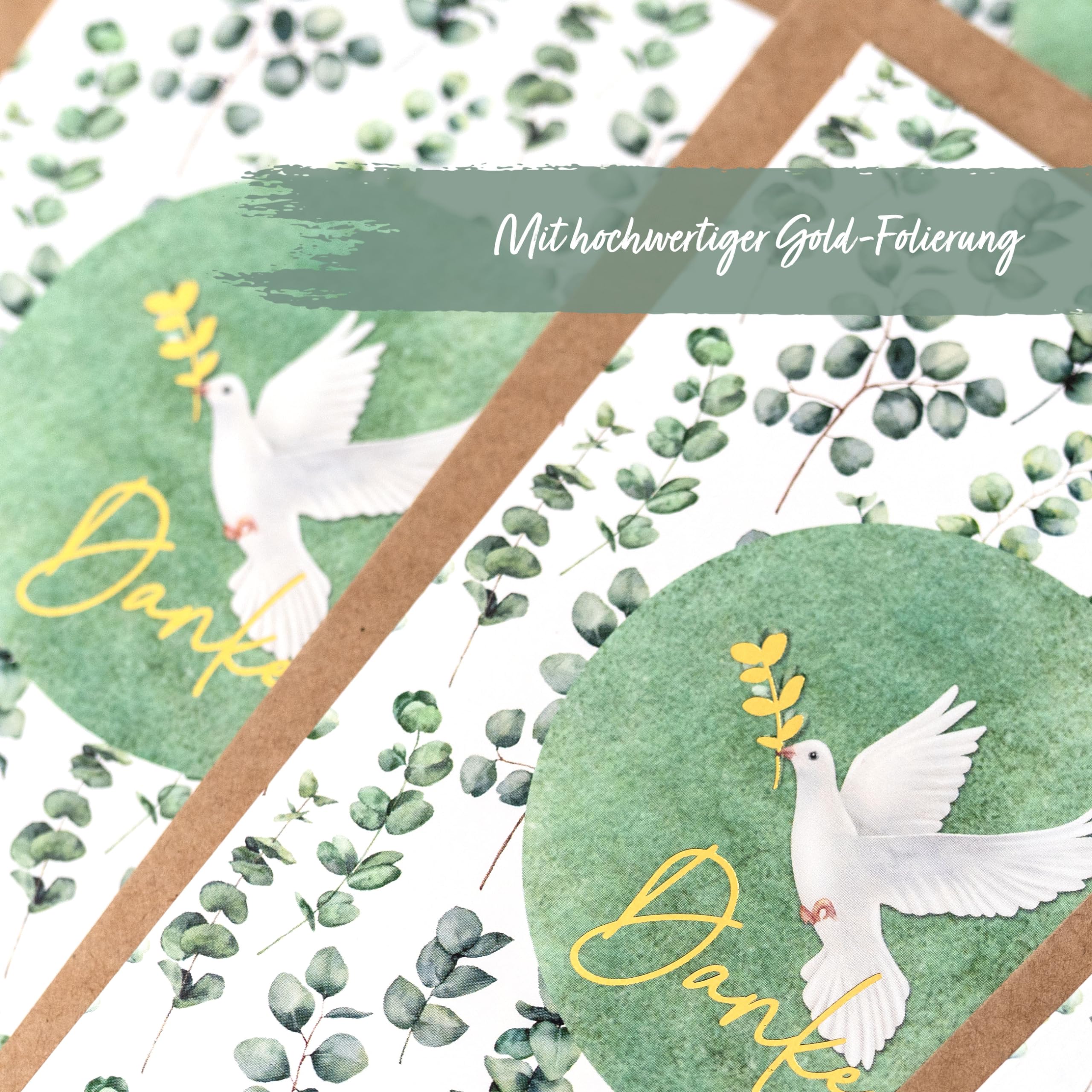 Papierdrachen 6 Thank You Cards for Christian Celebrations such as Christening, Communion, Confirmation, Eucalyptus Motif - Image 3