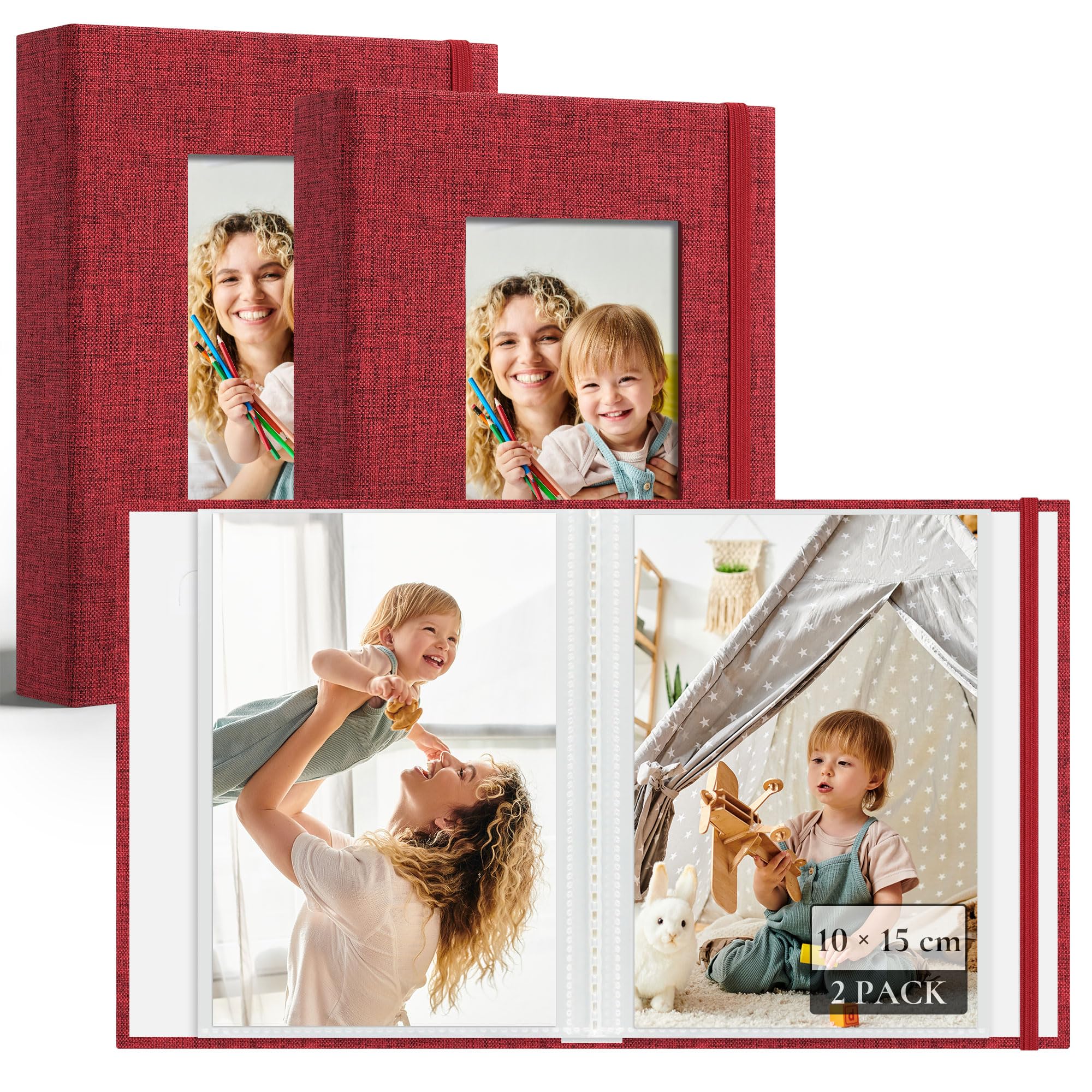 Vienrose Fotoalbums Klein, 4x6 Fotos，2 Pack， Leinen Cover mit Frontfenster