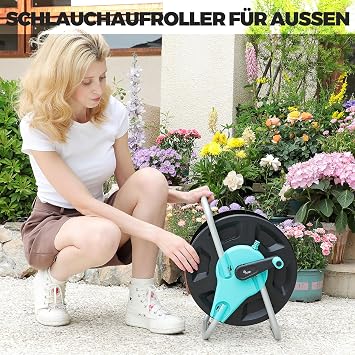 Plastic Hose Reel Trolley, Garden Hose Trolley Holds up to 15-40 Metres, 5/8 Inch Hose, Portable & Ground Pluggable Outdoor Hose Holder for Garden and Car Wash