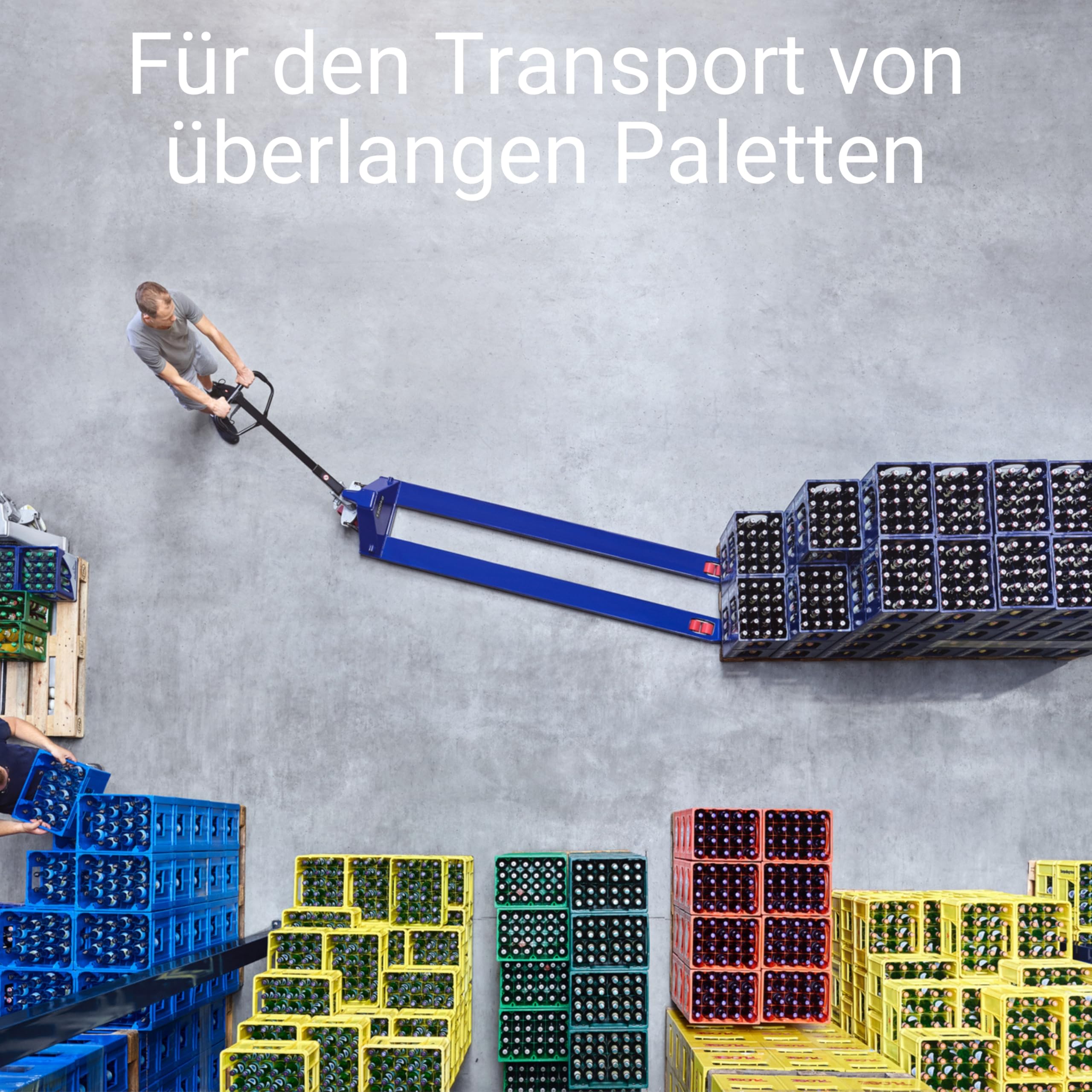 Pallit Hubwagen lang 2000 kg Tragkraft 2000 mm Gabellänge PU Rollen Long-L Gabelhubwagen Handhubwagen Langer Palettenwagen aus Stahl