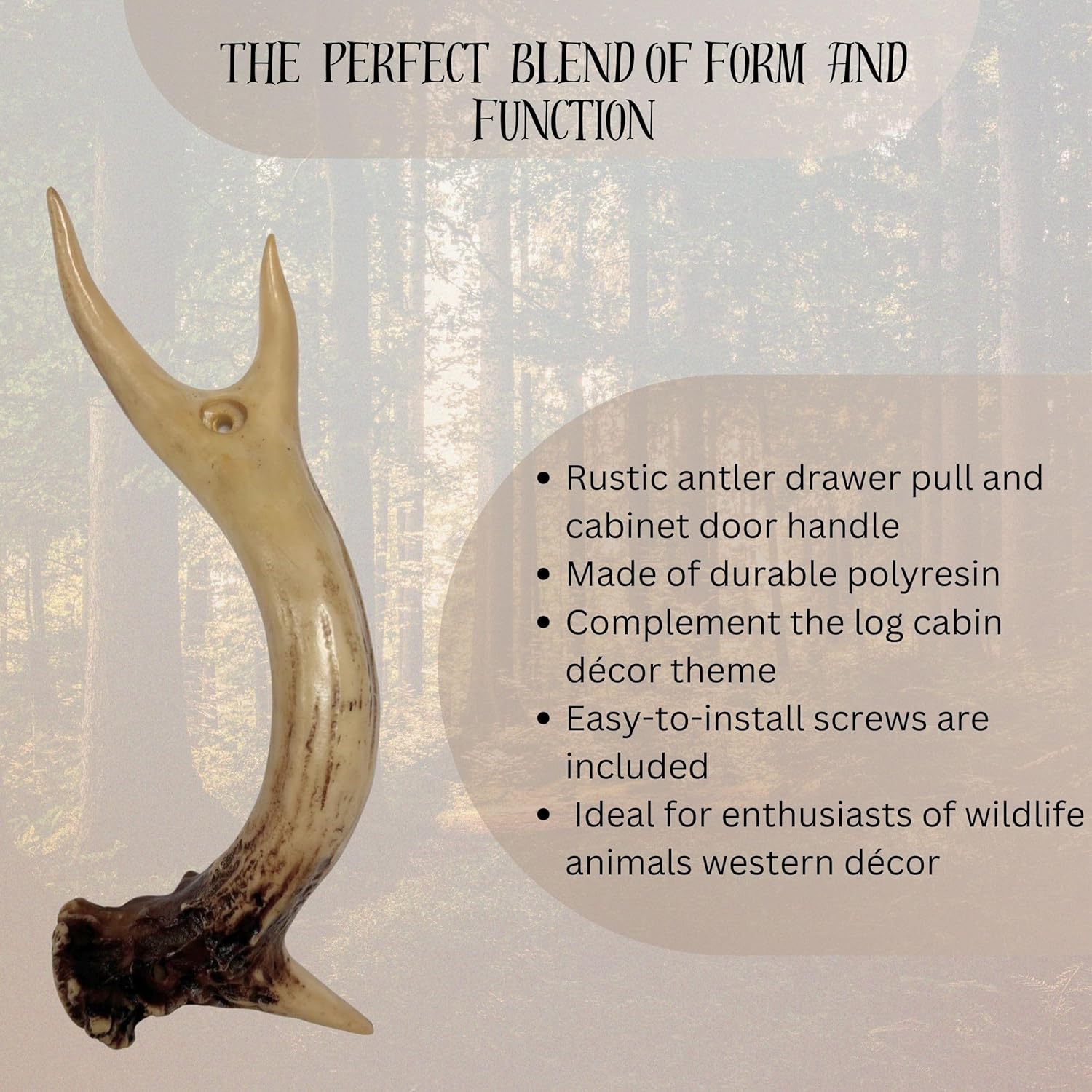 BestGiftEver Rustic Antler Drawer Pulls and Cabinet Handles Set of 2 - Faux Antler Door Handles for Cabin, Lodge, or Rustic Furniture - 8.5-Inch Polyresin Hardware with Matching Screws