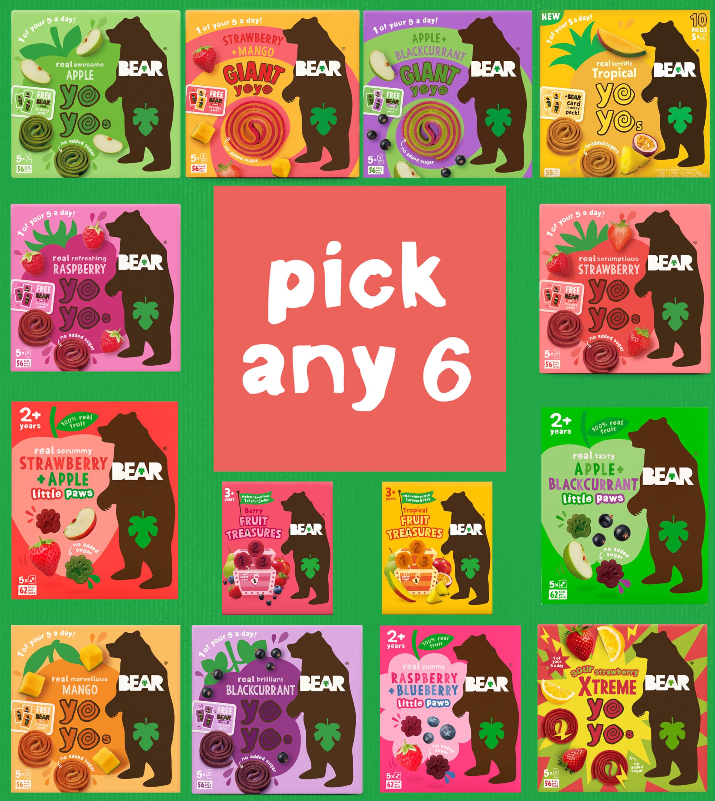 Bear Nibbles Yoyo Paws Pick Any 6 Multipack from 17 Flavours 30 x 20g (5 Packs Per Box, 6 Boxes) (Bear Yoyos, Paws, Treasures)