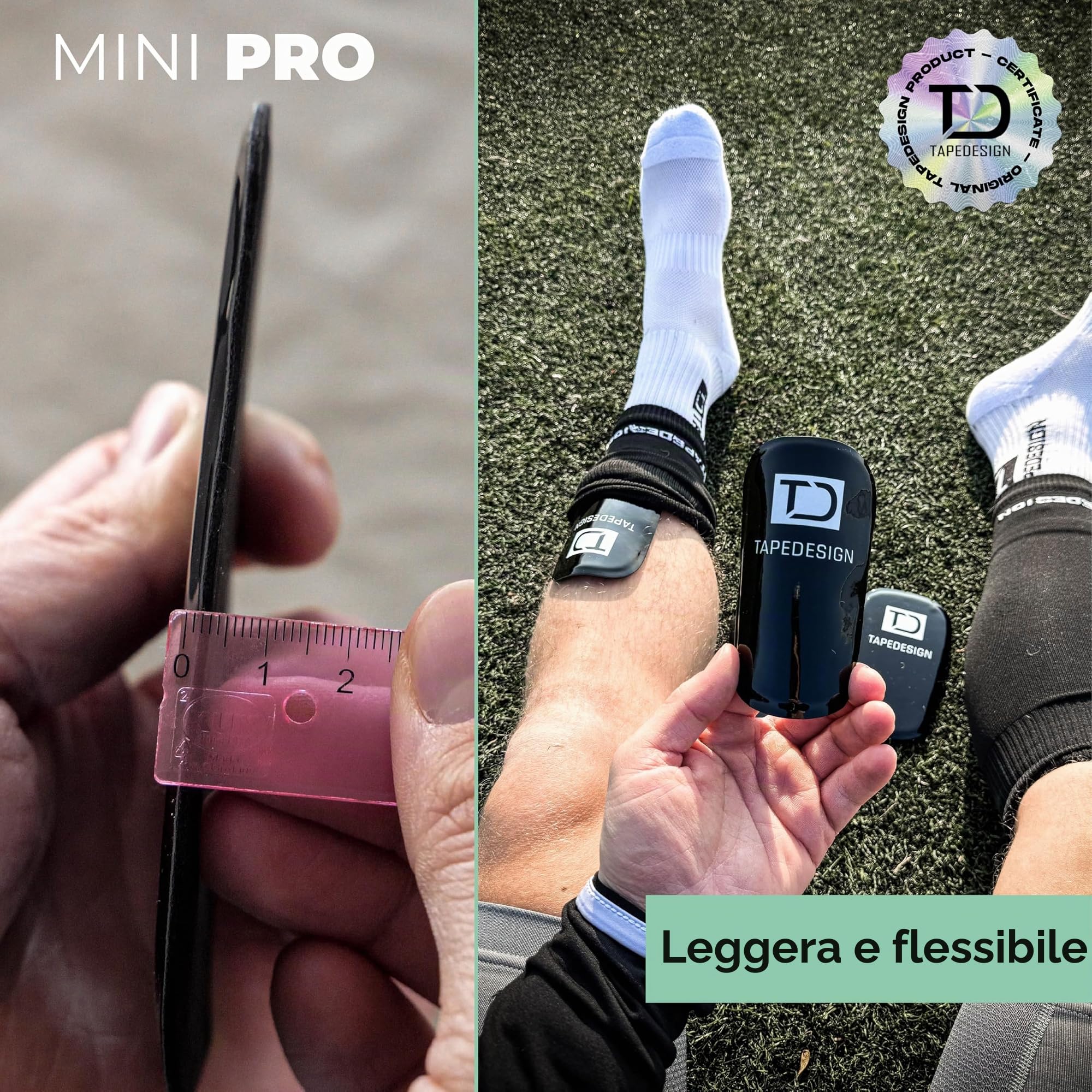 TAPEDESIGN – Parastinchi Calcio Bambino & Adulto – Ultraleggeri, Antiscivolo & Termoformabili – Shin Pads Personalizzabili – Parastinchi Piccoli Calcio Nero