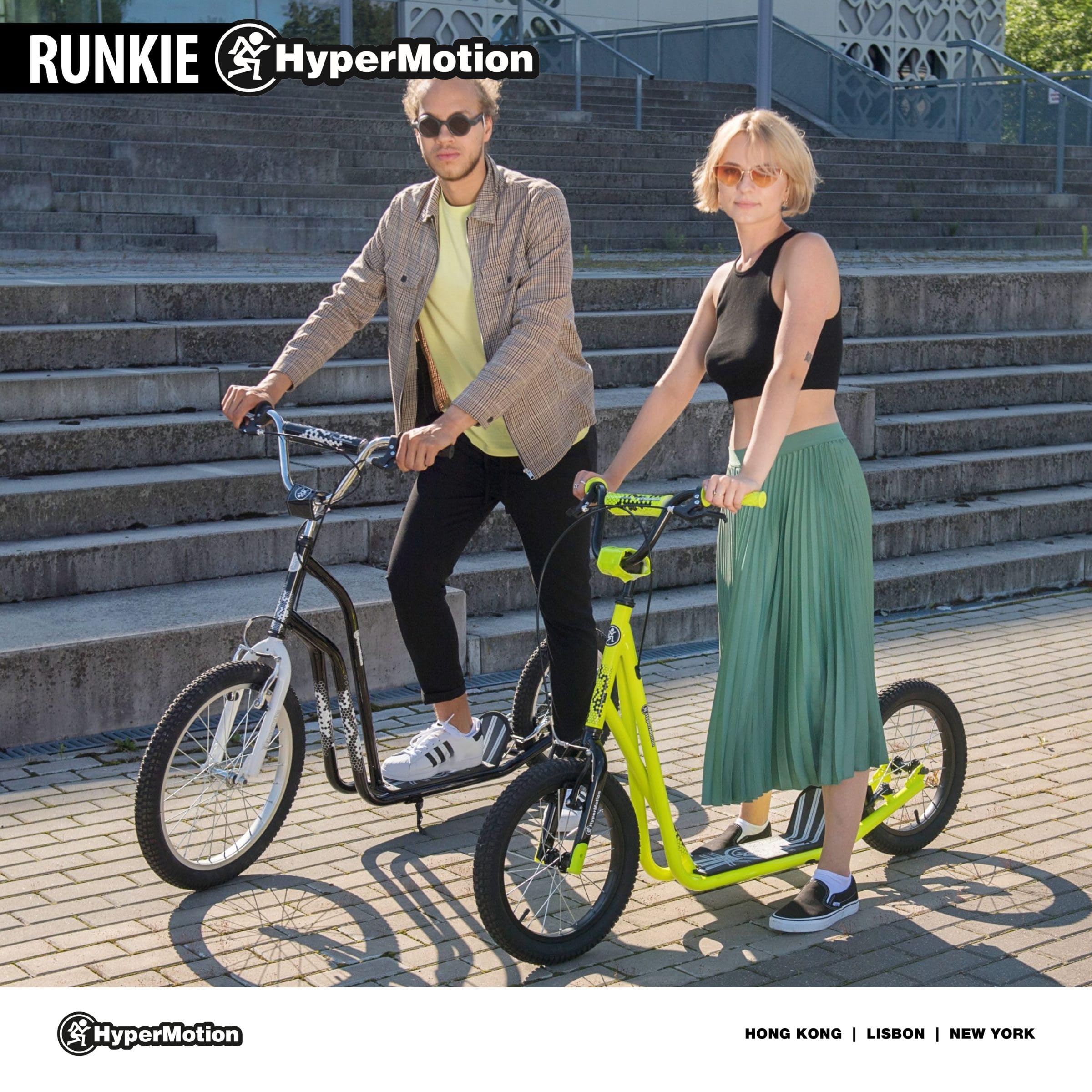 HyperMotion Runkie Patinete Urbano 16 Pulgadas Ruedas Inflables, Manillar Ajustable, Doble Freno Manual, para Niños Desde 8 Años, Jóvenes y Adultos, Amarillo