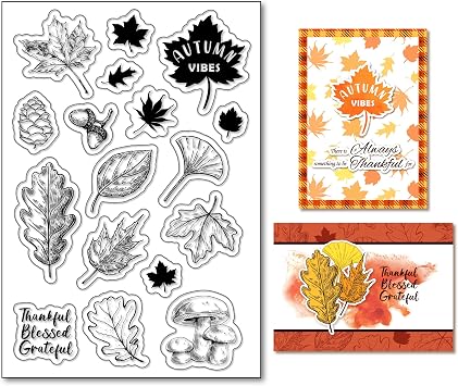 Autumn Leaves Silicone Clear Stamps for Card Making Maple Leaves Oak LeavesTransparent Silicone Stamp Mushroom Rubber Stamp for Scrapbook Journal Card Making