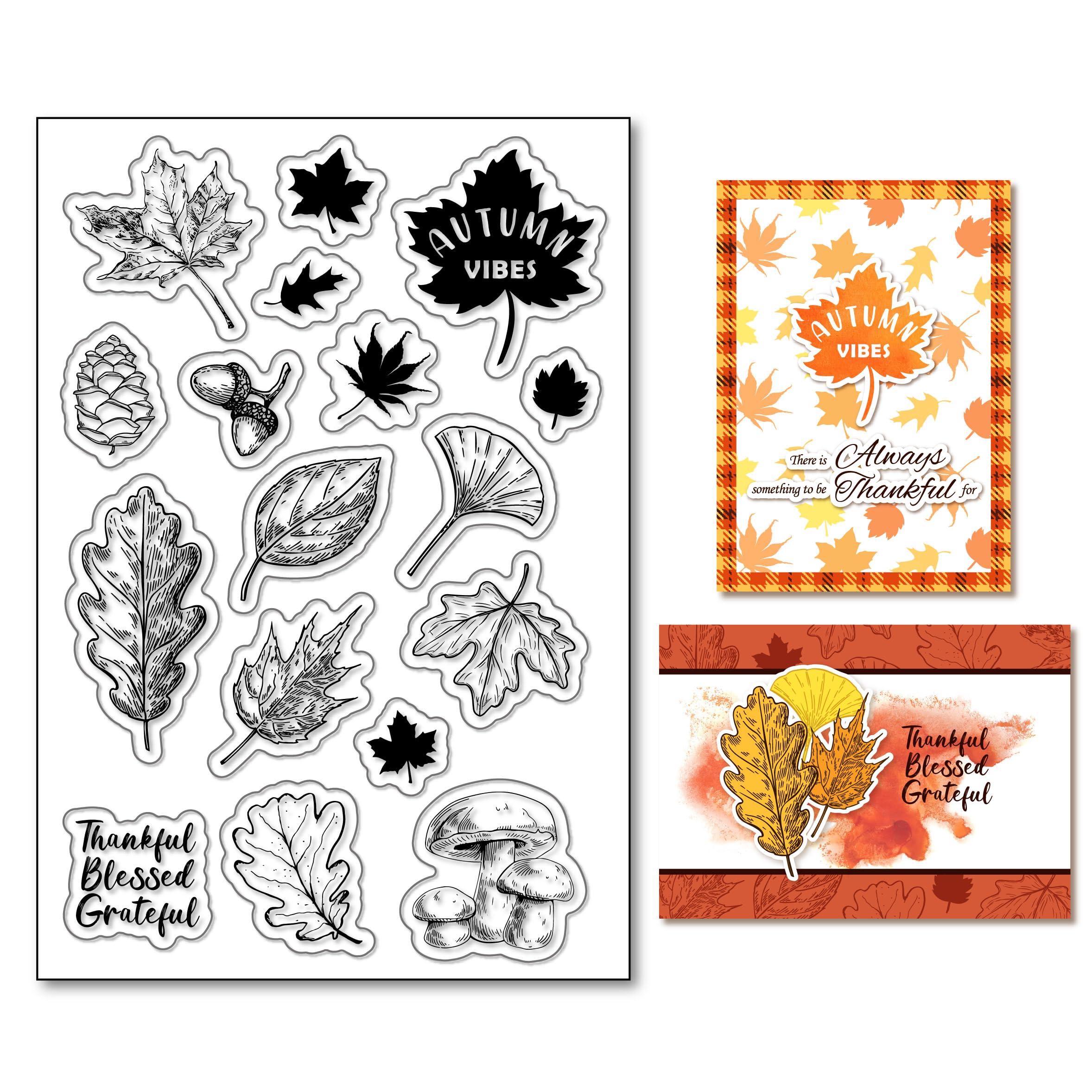 Autumn Leaves Silicone Clear Stamps for Card Making Maple Leaves Oak LeavesTransparent Silicone Stamp Mushroom Rubber Stamp for Scrapbook Journal Card Making