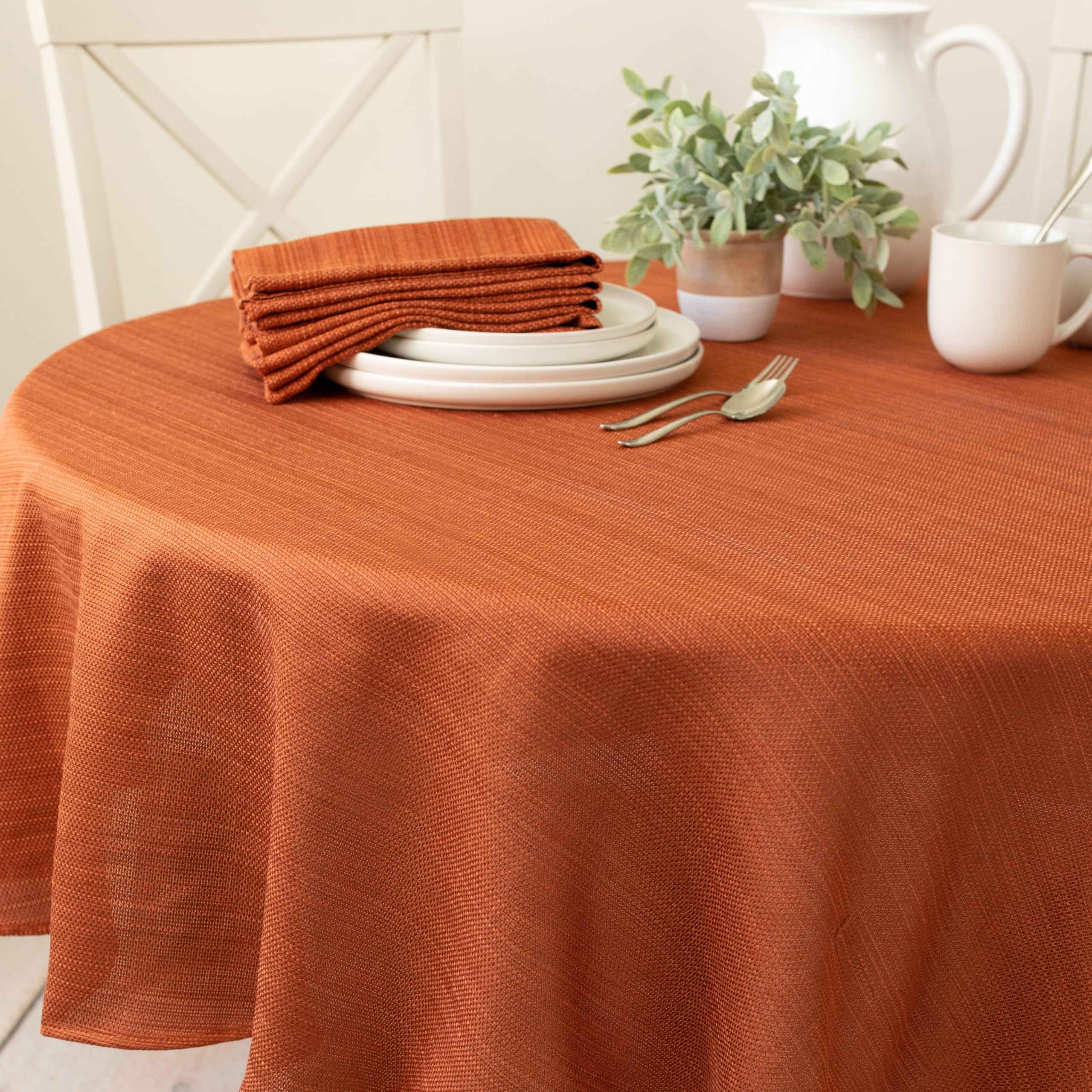 Benson Mills Cameron Textured Fabric Table Cloth, for Everyday Home Dining, Parties, Fall, Harvest, and Thanksgiving Tablecloth (70" Round, Bison/Rust/Burnt Orange)